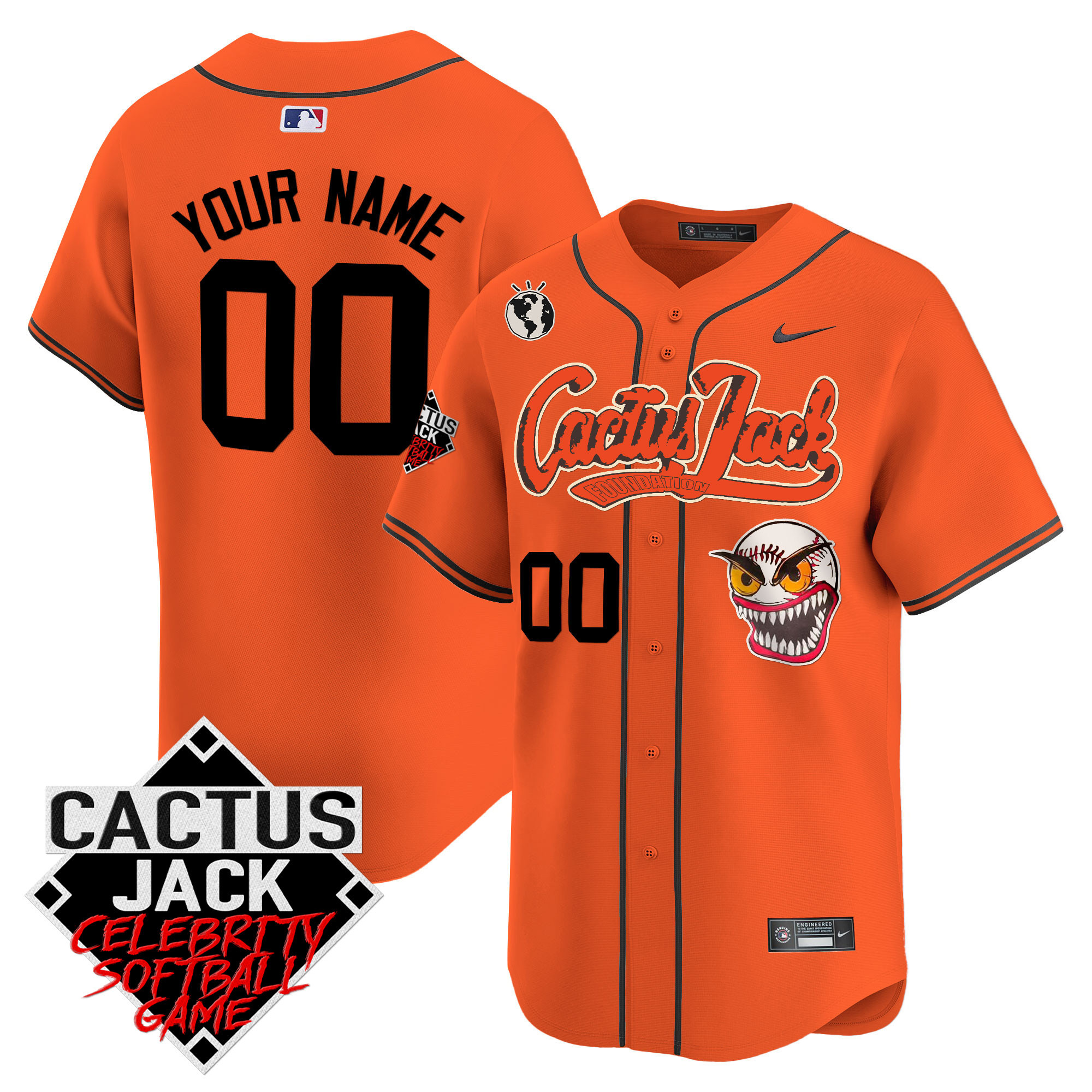 Houston Astros Cactus Jack Celebrity Softball Game Patch Vapor Premier Limited Custom Orange Jersey - All Stitched
