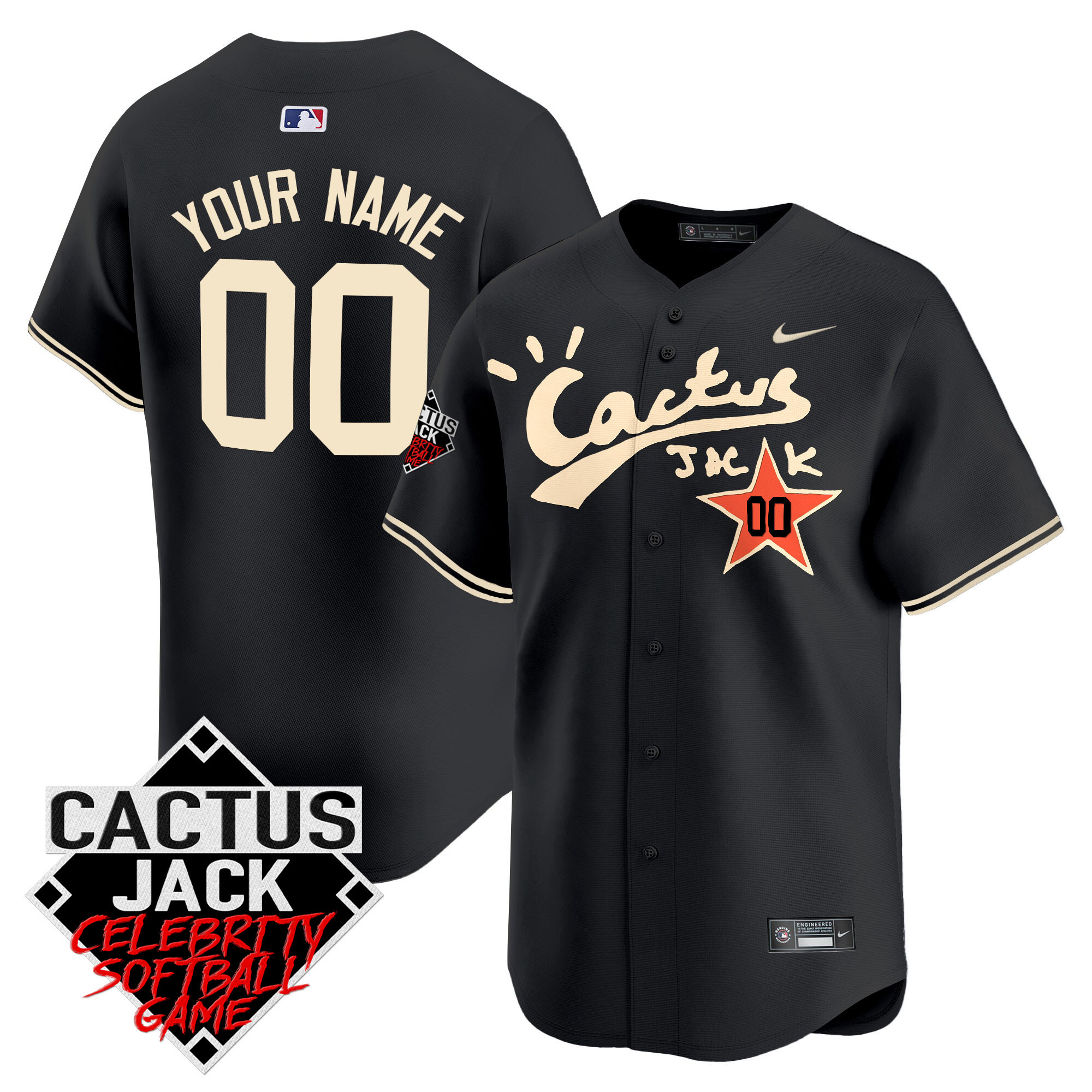 Houston Astros Cactus Jack Celebrity Softball Game Patch Vapor Premier Limited Custom V2 Black Jersey - All Stitched
