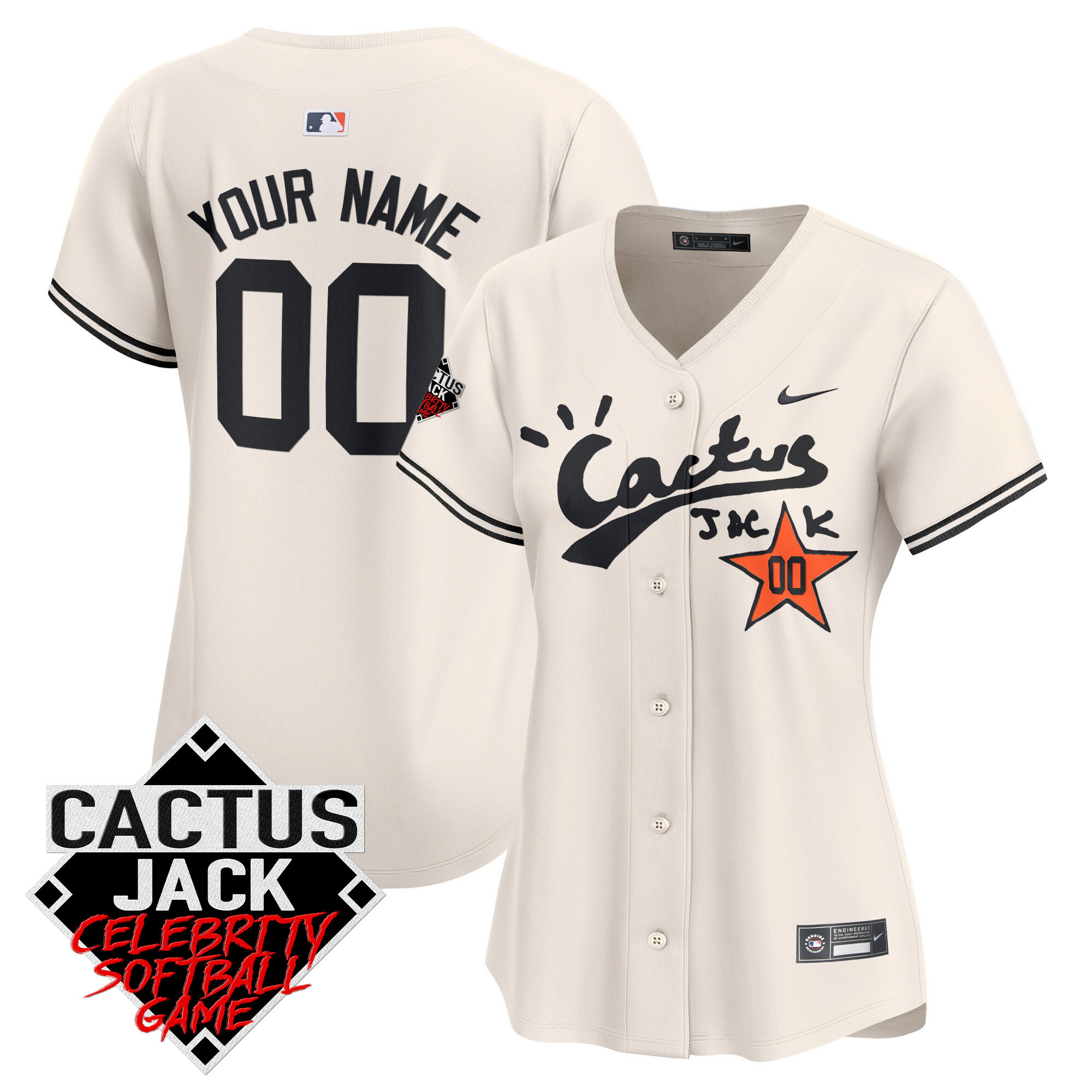Houston Astros Cactus Jack Celebrity Softball Game Patch Vapor Premier Limited Custom V2 Cream Jersey - All Stitched
