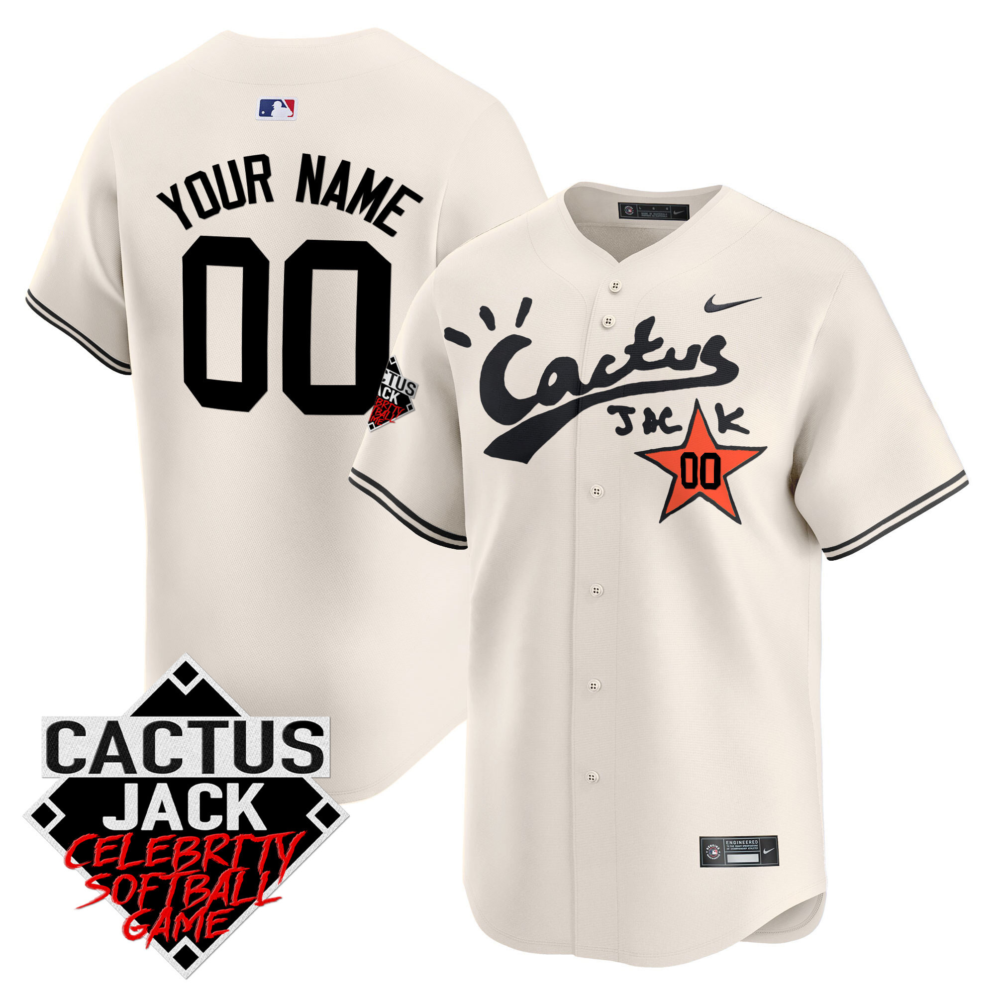 Houston Astros Cactus Jack Celebrity Softball Game Patch Vapor Premier Limited Custom V2 Cream Jersey - All Stitched