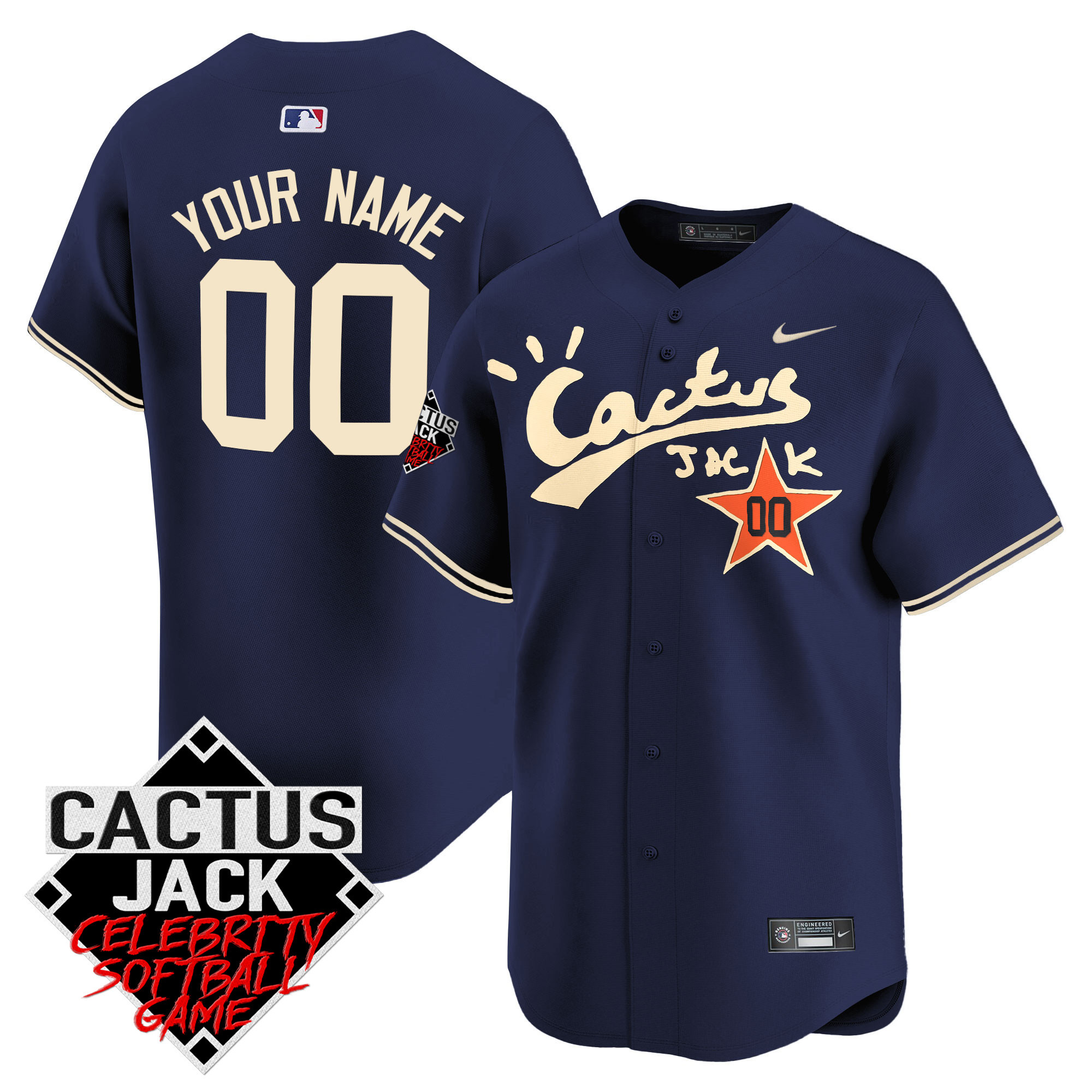 Houston Astros Cactus Jack Celebrity Softball Game Patch Vapor Premier Limited Custom V2 Navy Jersey - All Stitched