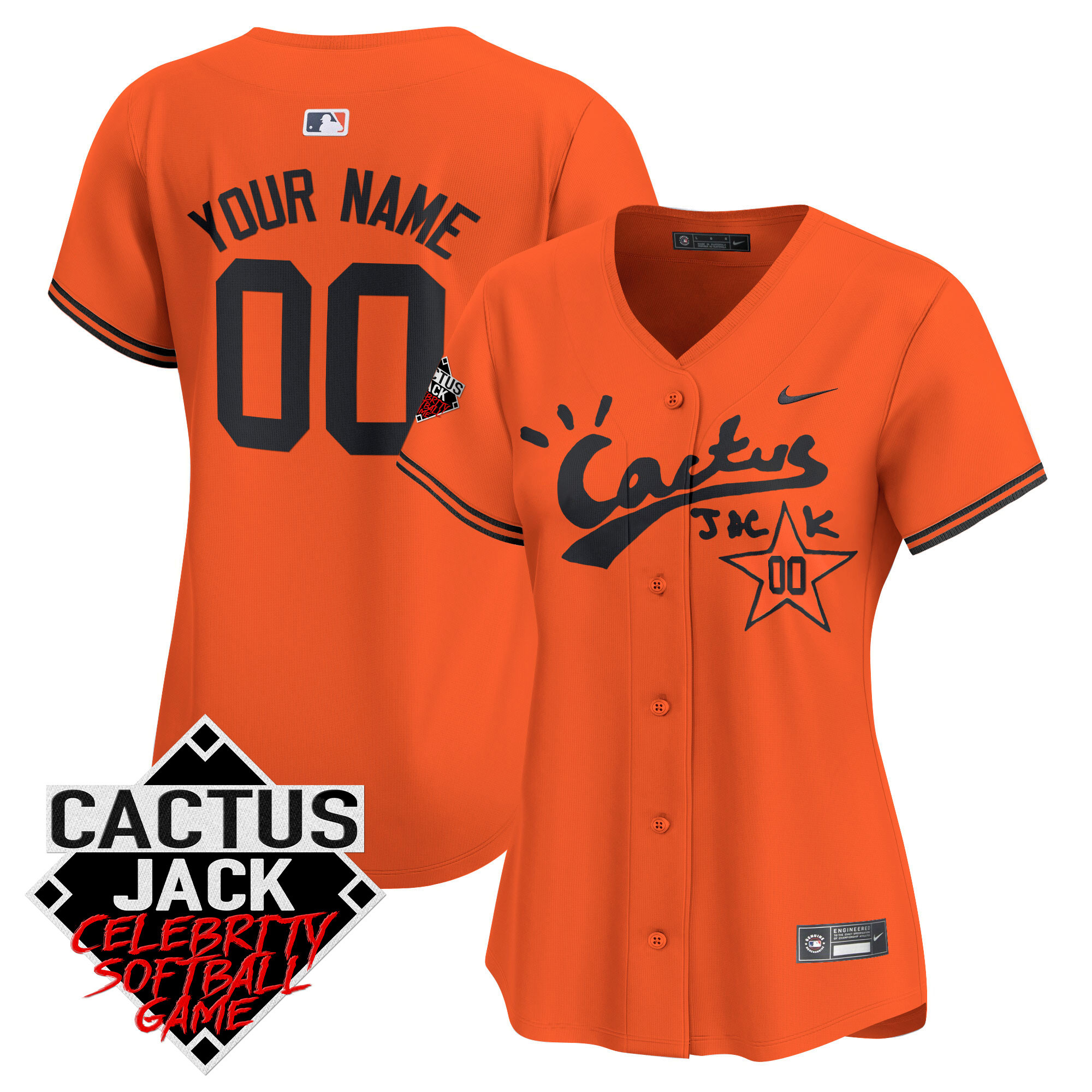Houston Astros Cactus Jack Celebrity Softball Game Patch Vapor Premier Limited Custom V2 Orange Jersey - All Stitched