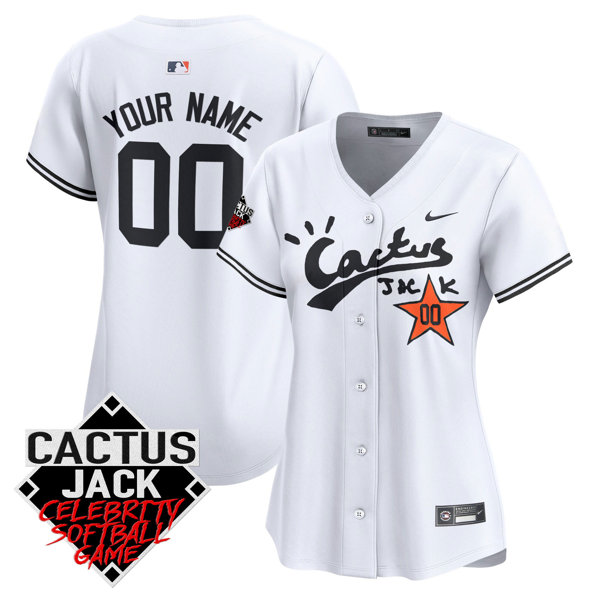 Houston Astros Cactus Jack Celebrity Softball Game Patch Vapor Premier Limited Custom V2 White Jersey - All Stitched