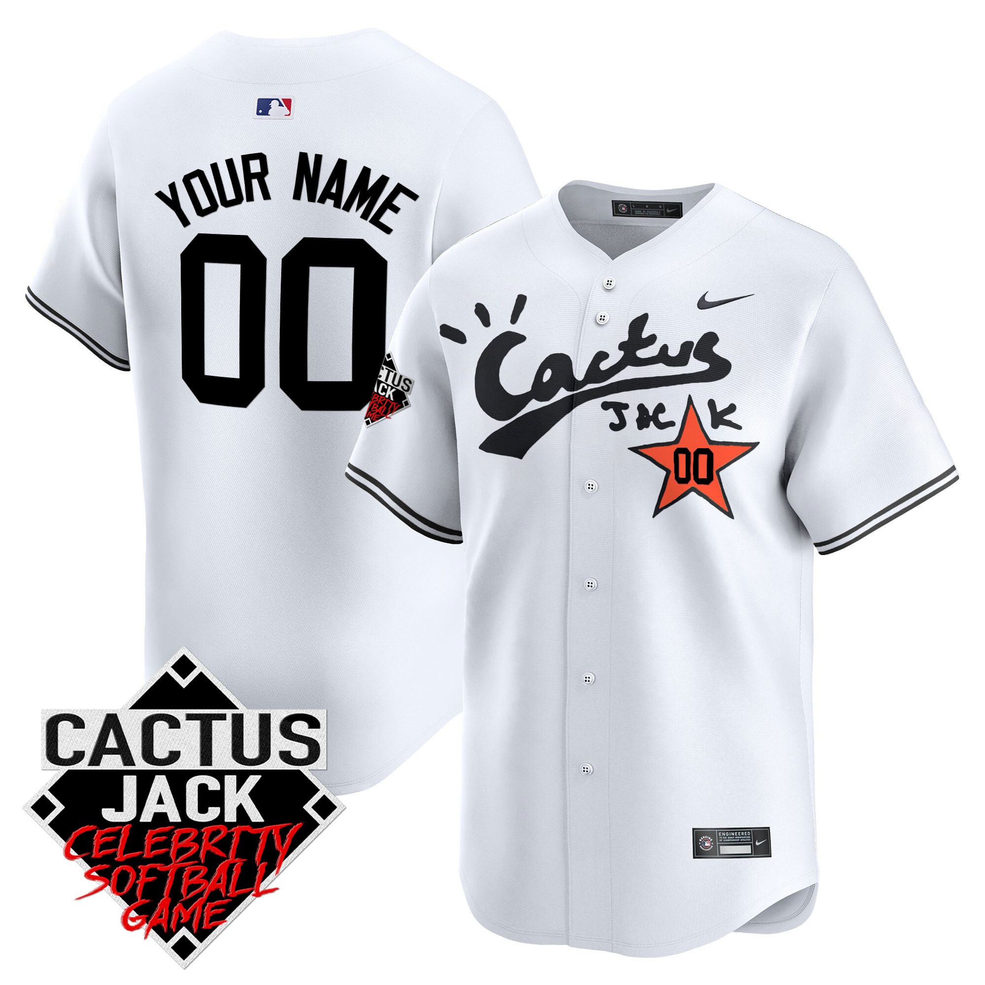 Houston Astros Cactus Jack Celebrity Softball Game Patch Vapor Premier Limited Custom V2 White Jersey - All Stitched
