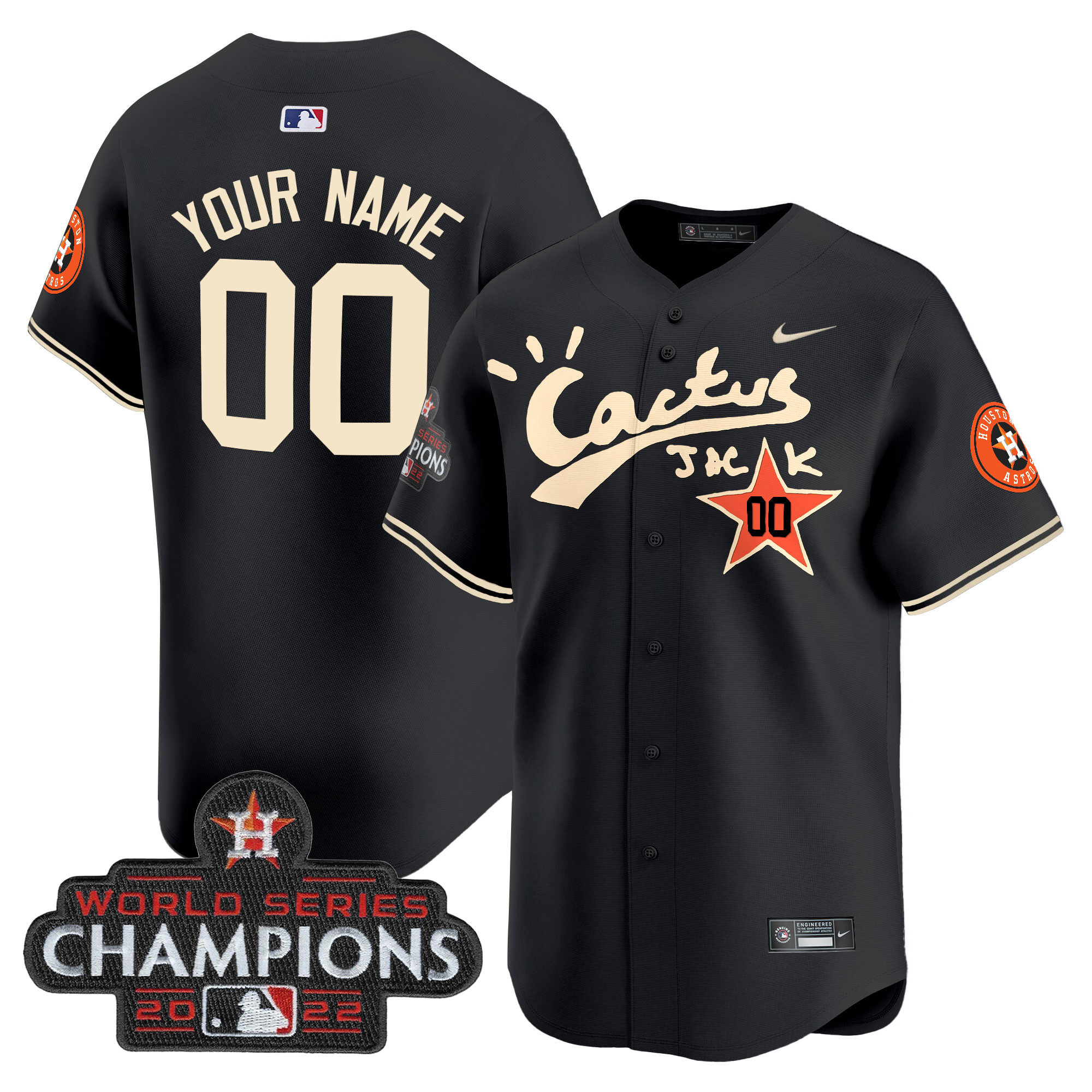 Houston Astros Cactus Jack Champions Patch Vapor Premier Limited Custom Black Jersey - All Stitched