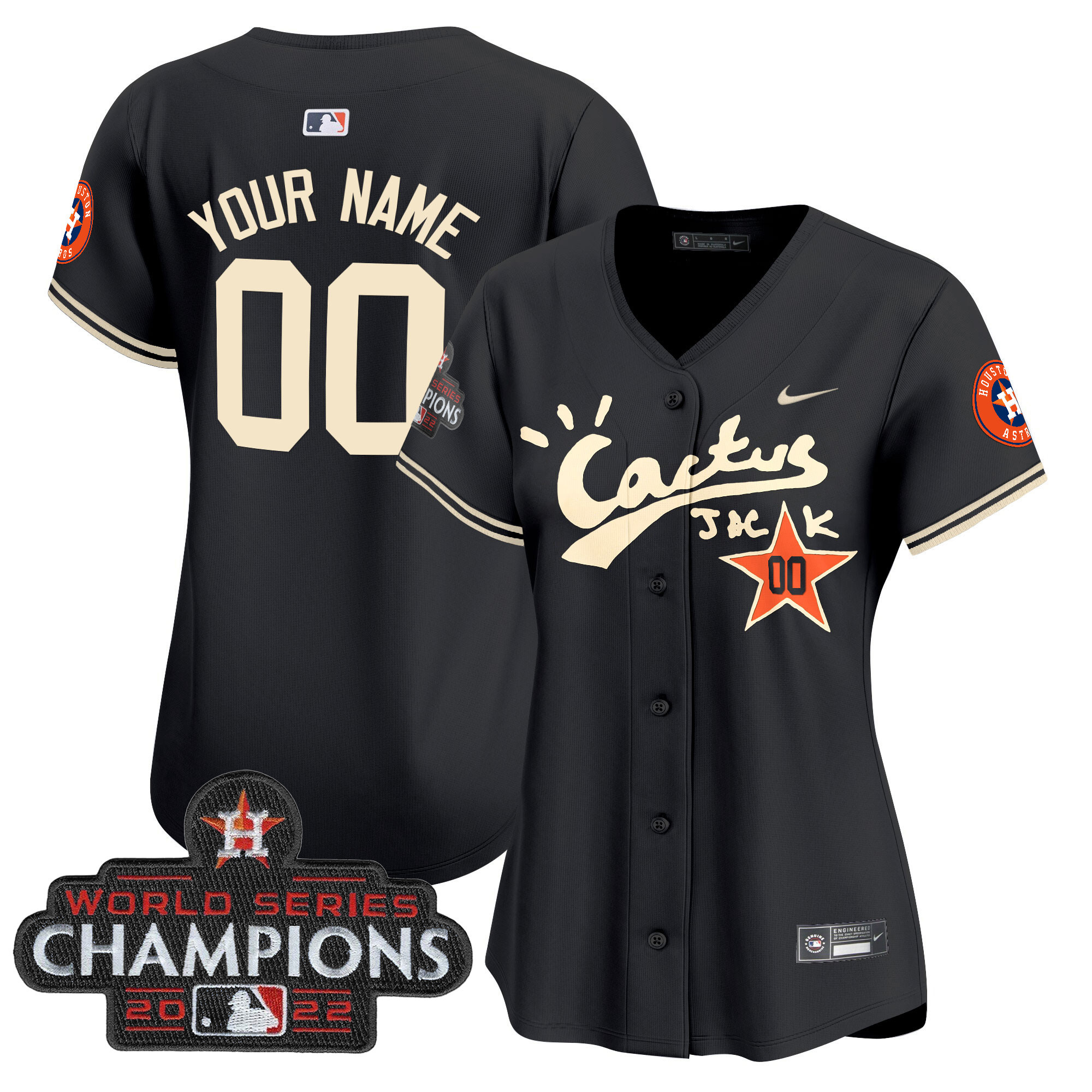 Houston Astros Cactus Jack Champions Patch Vapor Premier Limited Custom Black Jersey - All Stitched