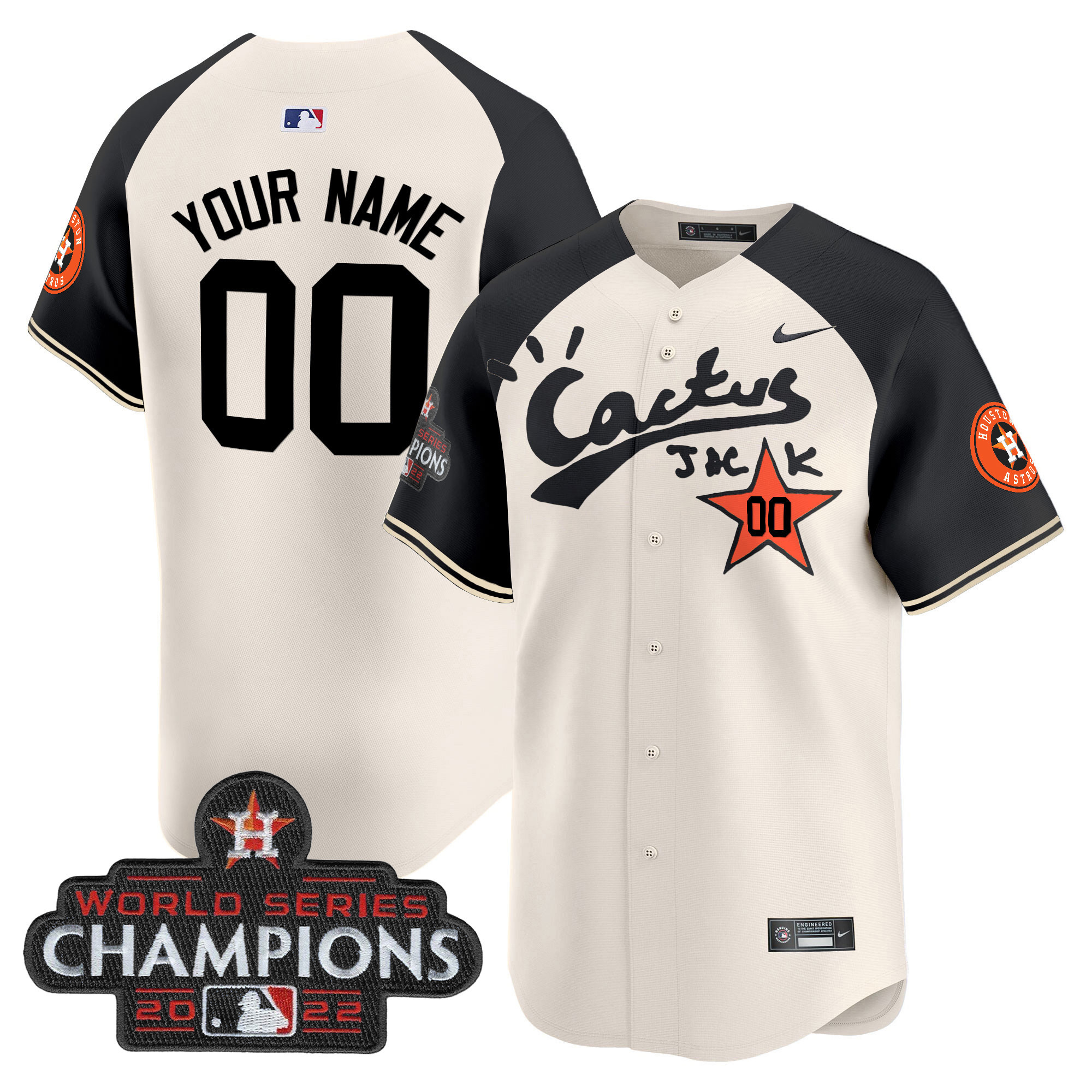 Houston Astros Cactus Jack Champions Patch Vapor Premier Limited Custom Cream Alternate Jersey - All Stitched