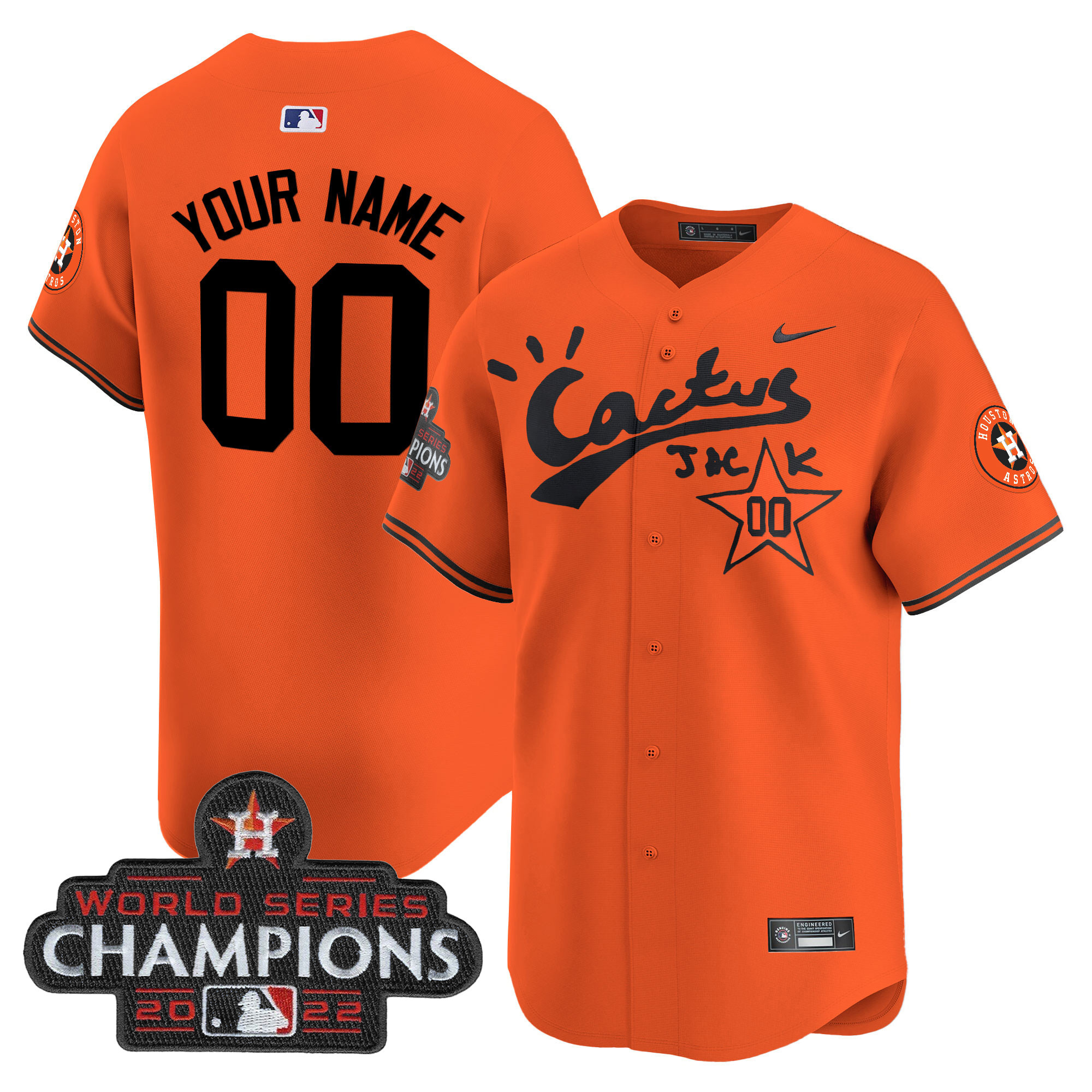 Houston Astros Cactus Jack Champions Patch Vapor Premier Limited Custom Orange Jersey - All Stitched