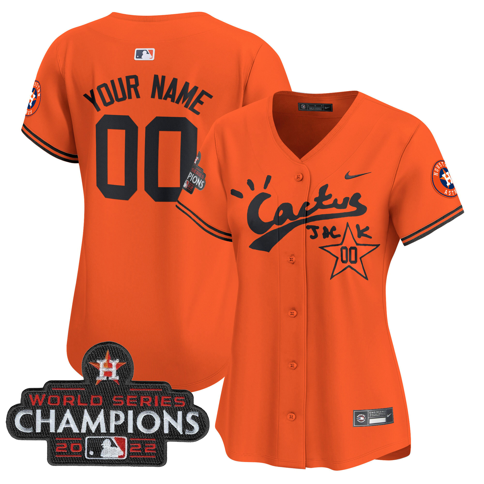 Houston Astros Cactus Jack Champions Patch Vapor Premier Limited Custom Orange Jersey - All Stitched