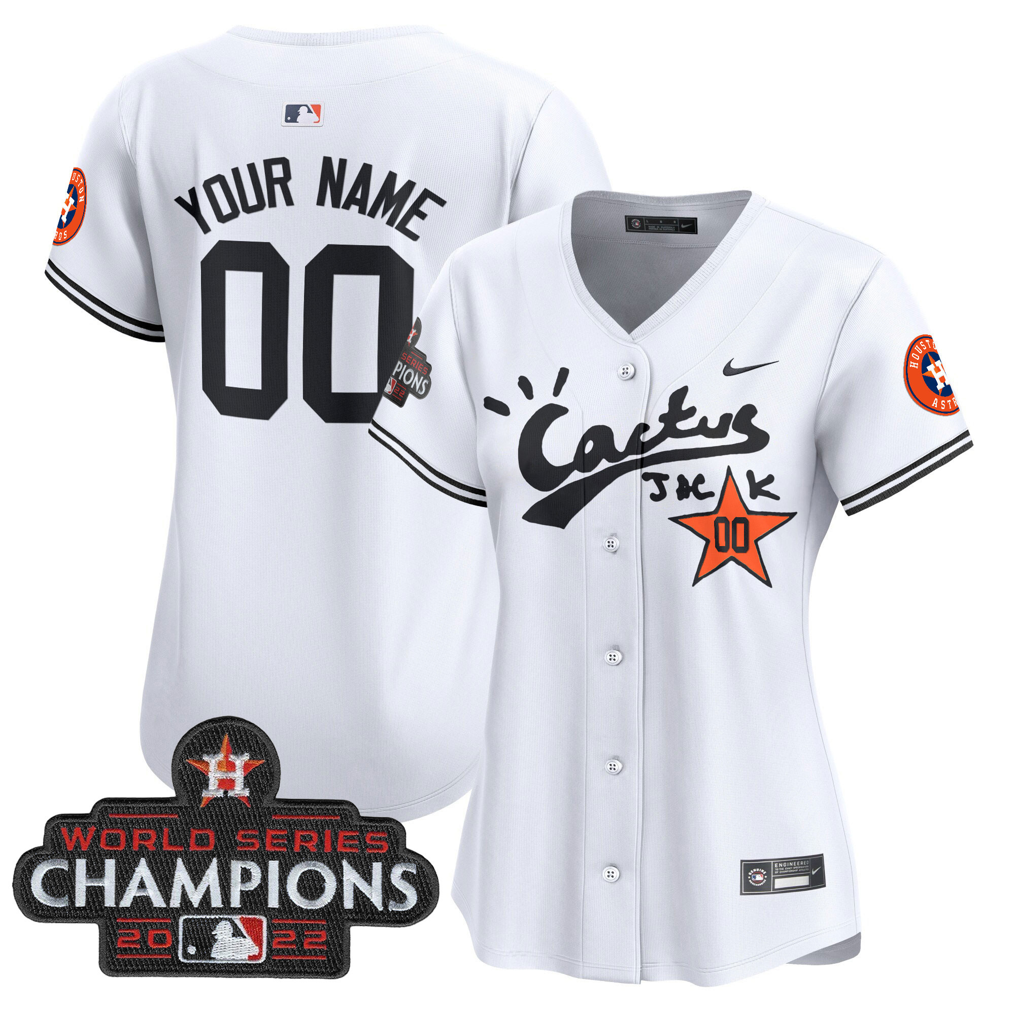 Houston Astros Cactus Jack Champions Patch Vapor Premier Limited Custom White Jersey - All Stitched