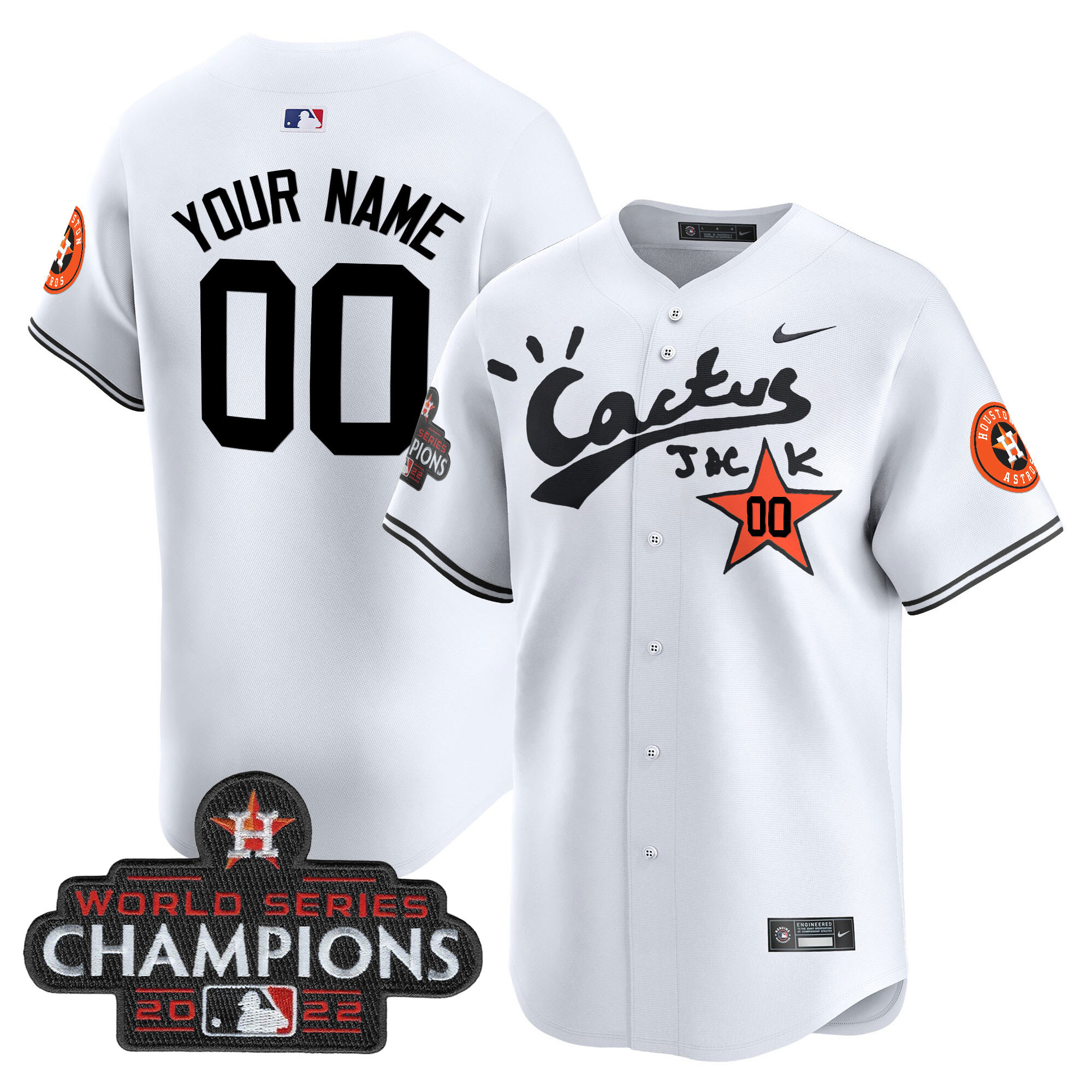 Houston Astros Cactus Jack Champions Patch Vapor Premier Limited Custom White Jersey - All Stitched