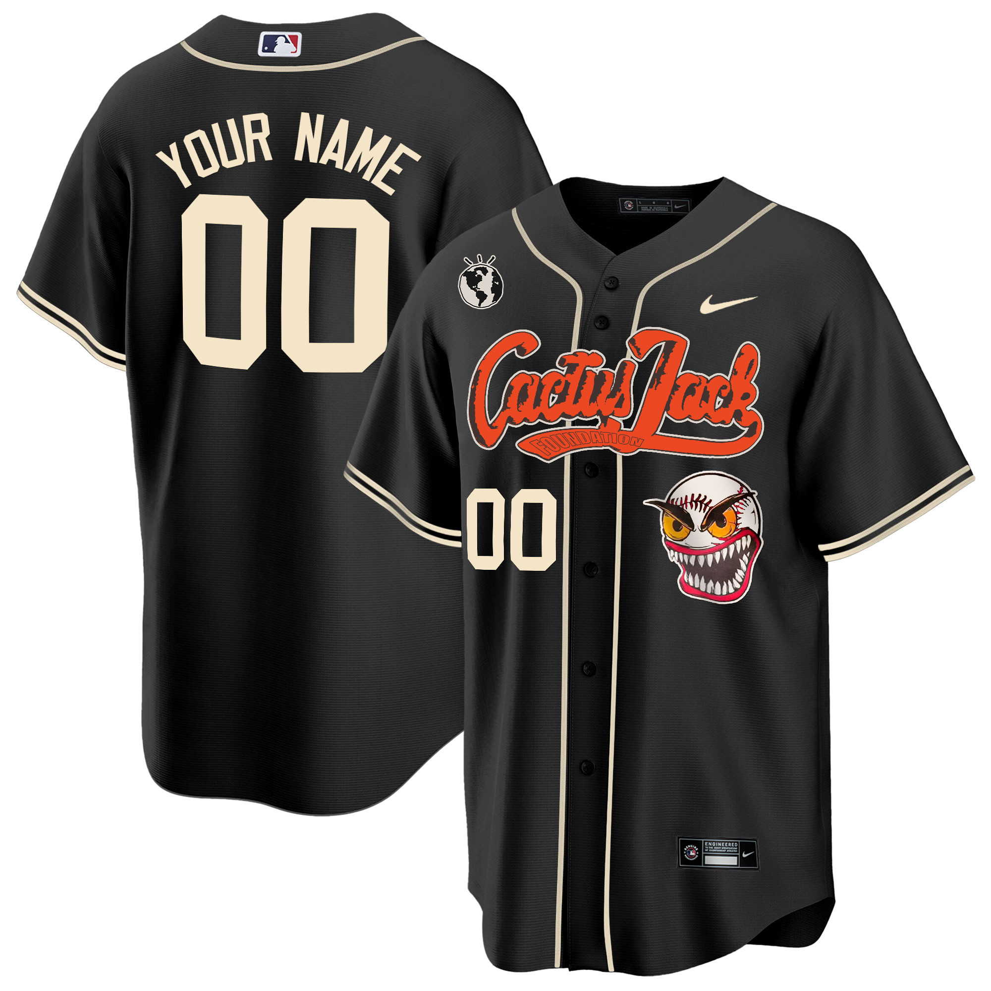 Houston Astros Cactus Jack Cool Base Custom Black Jersey - All Stitched