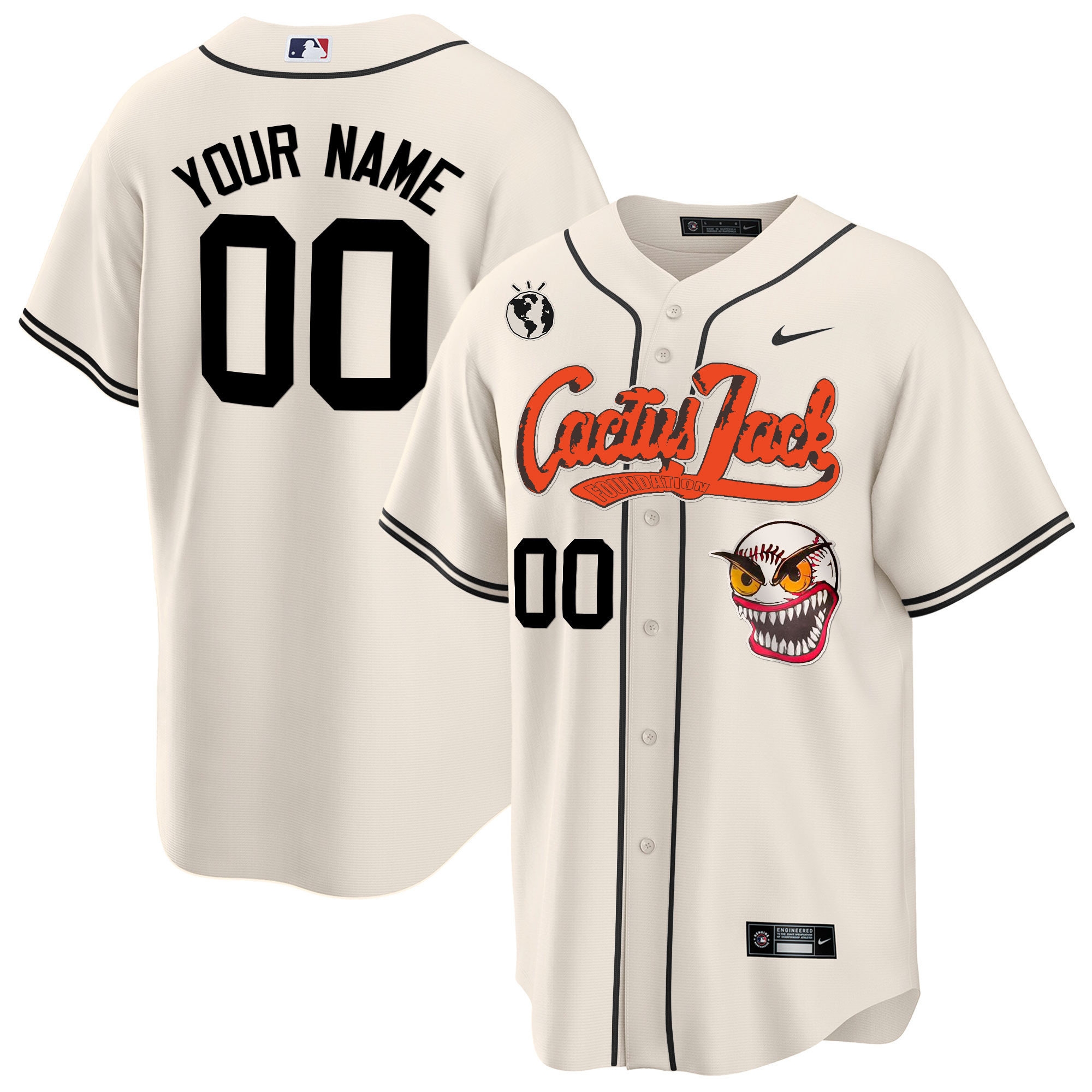 Houston Astros Cactus Jack Cool Base Custom Cream Jersey - All Stitched