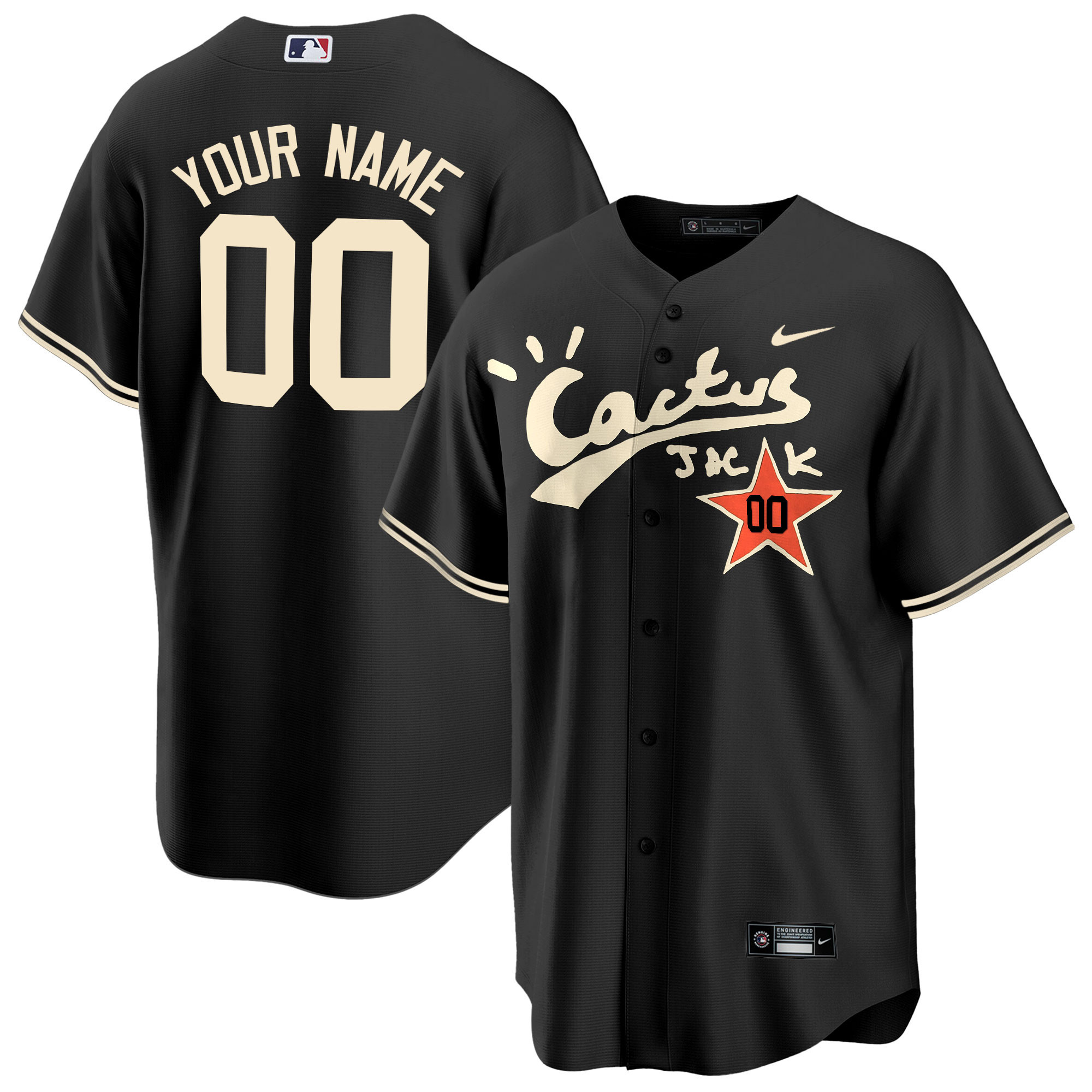 Houston Astros Cactus Jack Cool Base Custom V2 Black Jersey - All Stitched