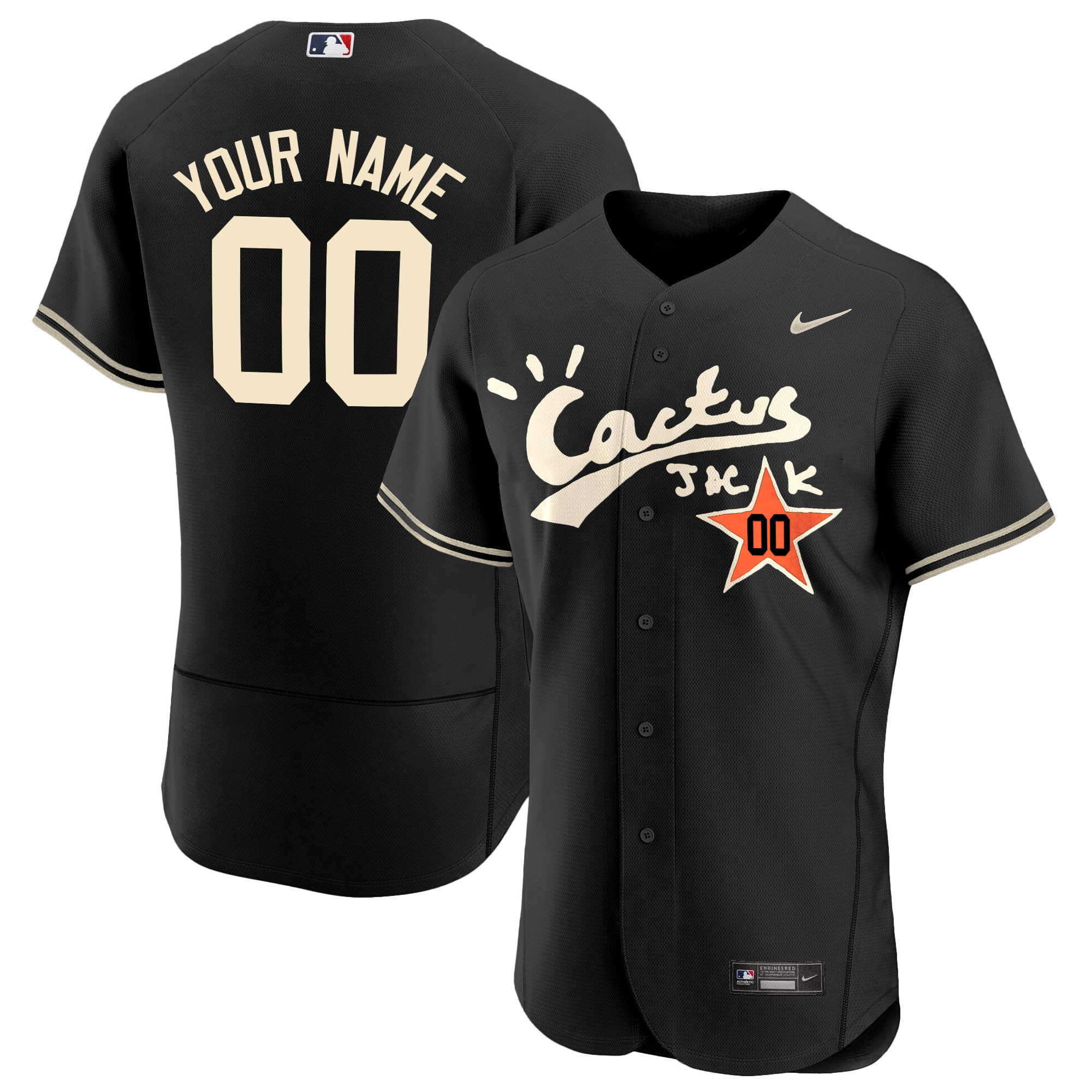 Houston Astros Cactus Jack Flex Base Custom V2 Black Jersey - All Stitched