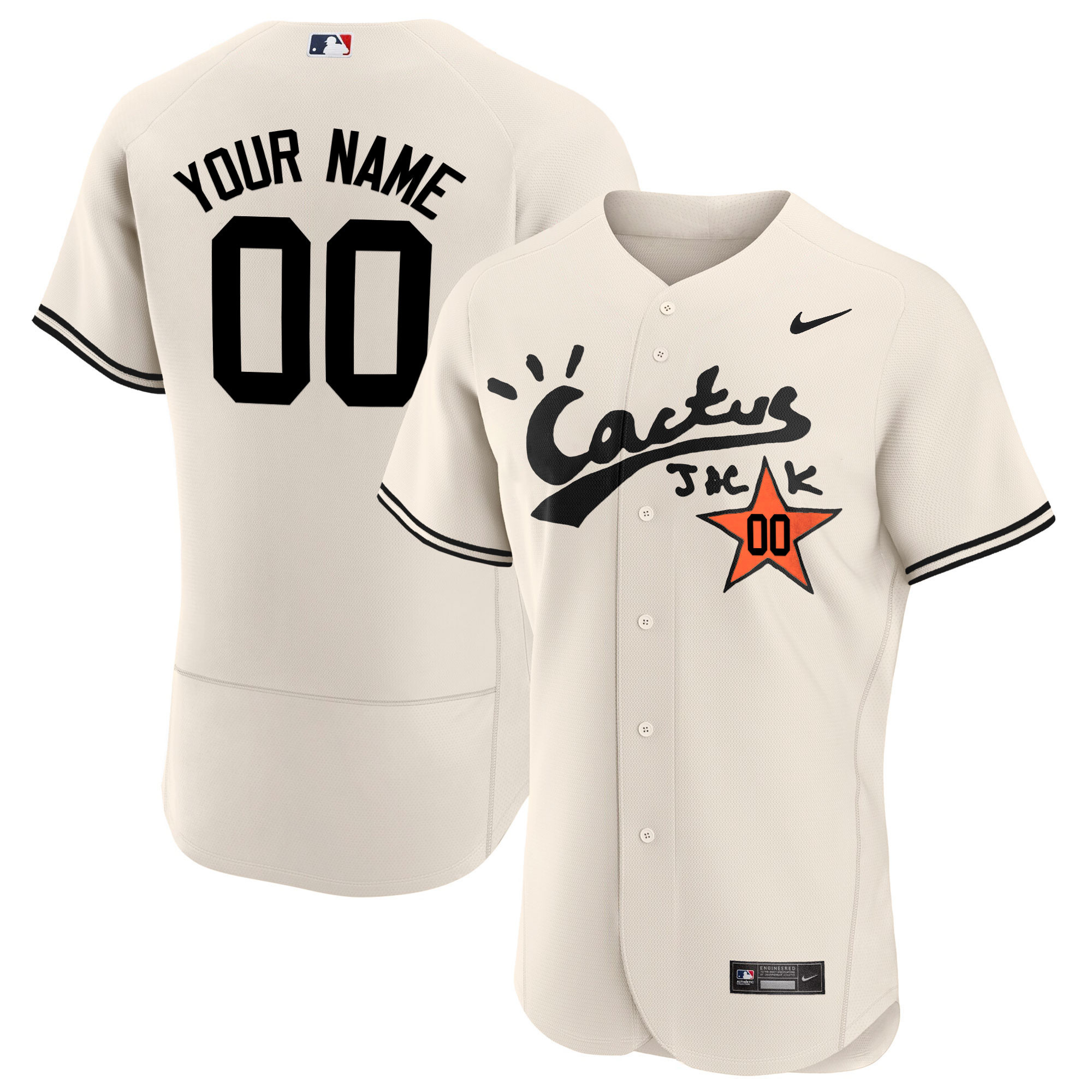 Houston Astros Cactus Jack Flex Base Custom V2 Cream Jersey - All Stitched