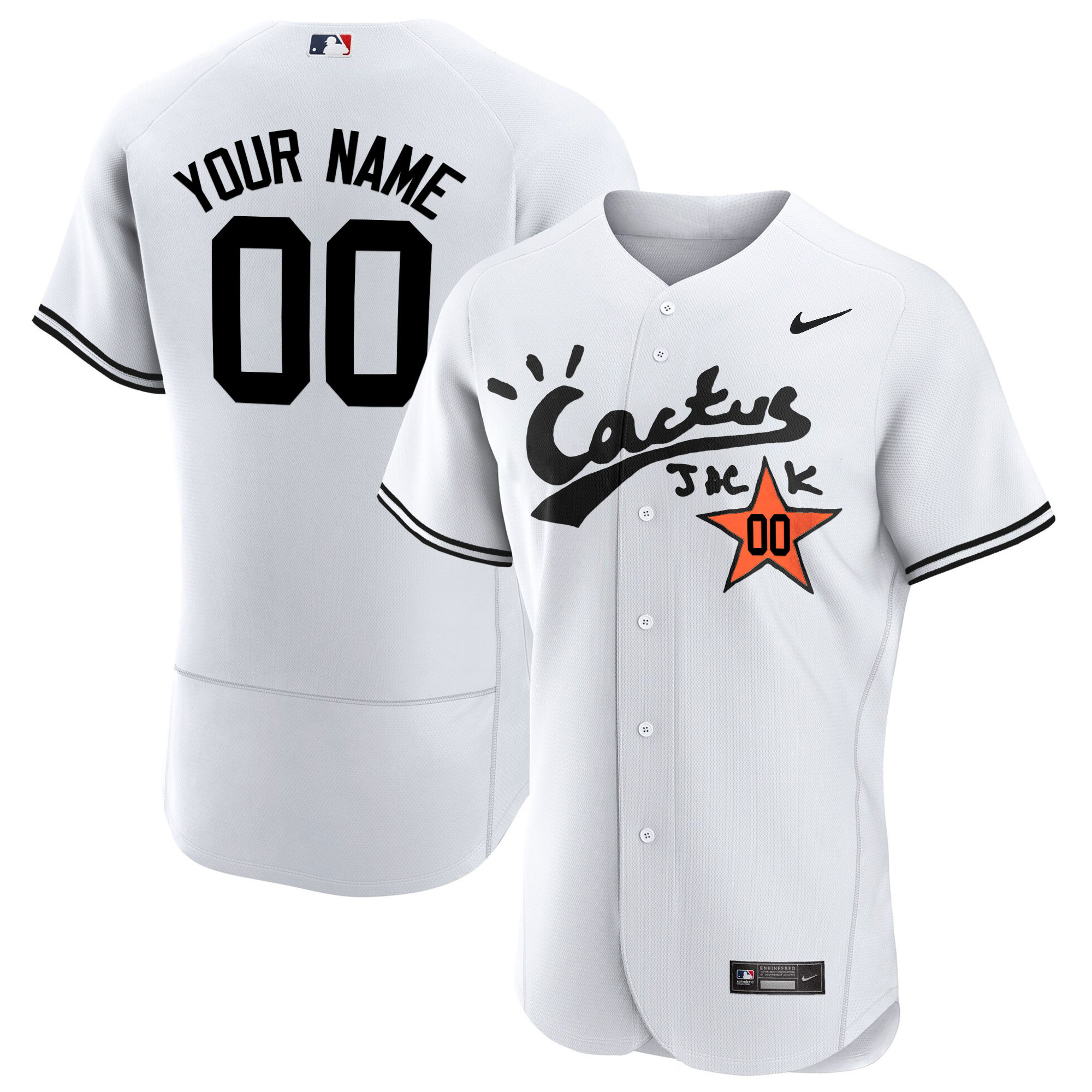 Houston Astros Cactus Jack Flex Base Custom V2 White Jersey - All Stitched