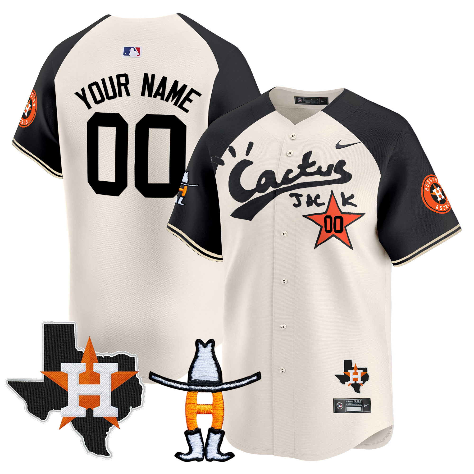 Houston Astros Cactus Jack Houston Rodeo Patch Vapor Premier Limited Custom Cream Alternate Jersey - All Stitched