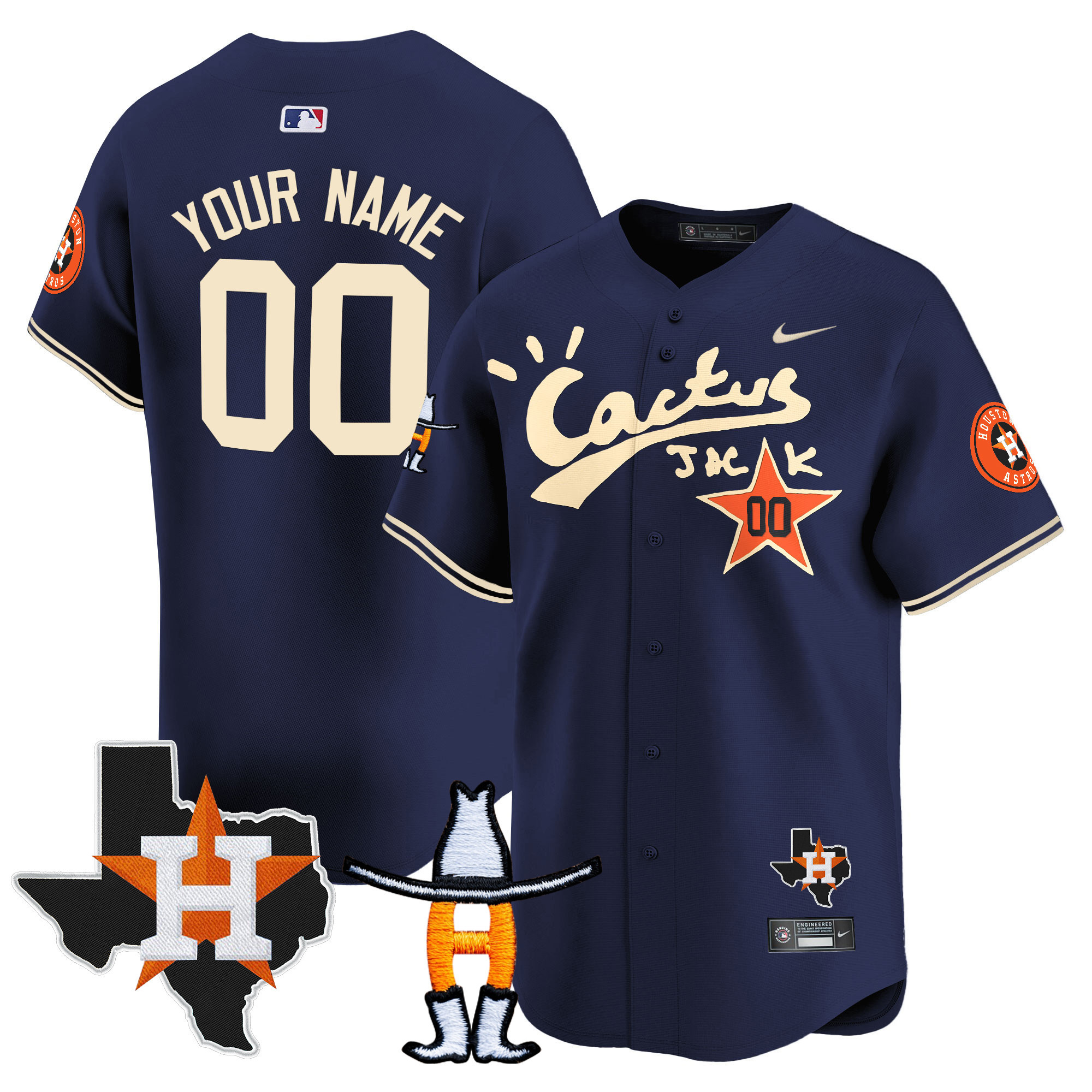 Houston Astros Cactus Jack Houston Rodeo Patch Vapor Premier Limited Custom Navy Jersey - All Stitched