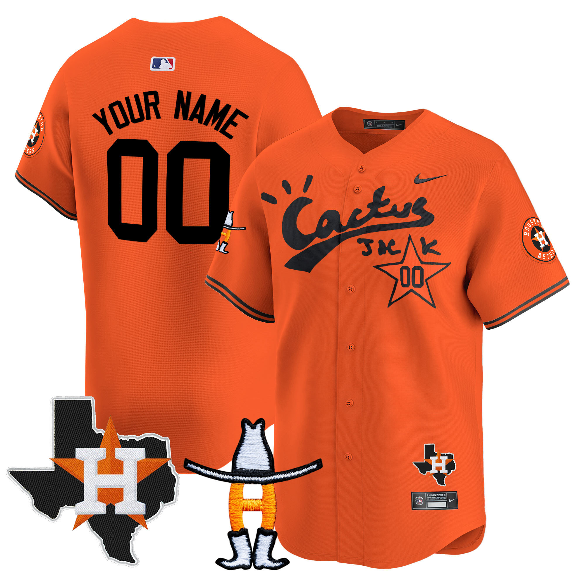 Houston Astros Cactus Jack Houston Rodeo Patch Vapor Premier Limited Custom Orange Jersey - All Stitched