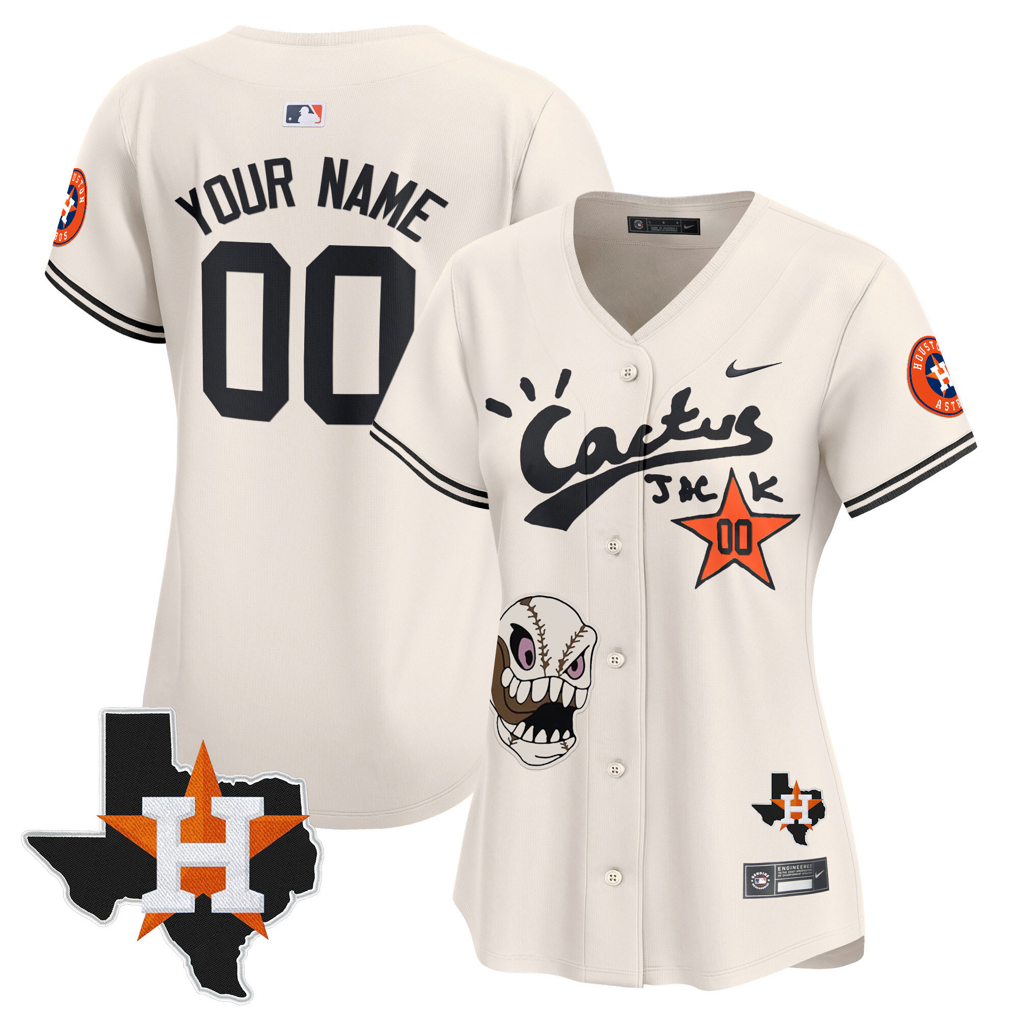 Houston Astros Cactus Jack Patch Vapor Premier Limited Custom Cream Jersey - All Stitched