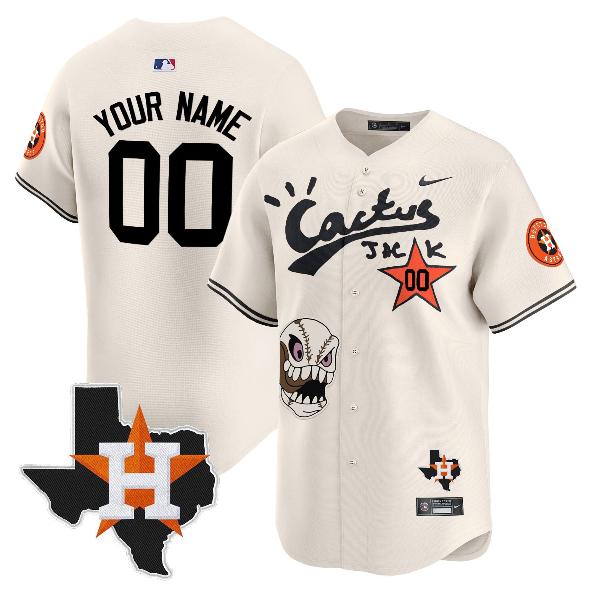 Houston Astros Cactus Jack Patch Vapor Premier Limited Custom Cream Jersey - All Stitched