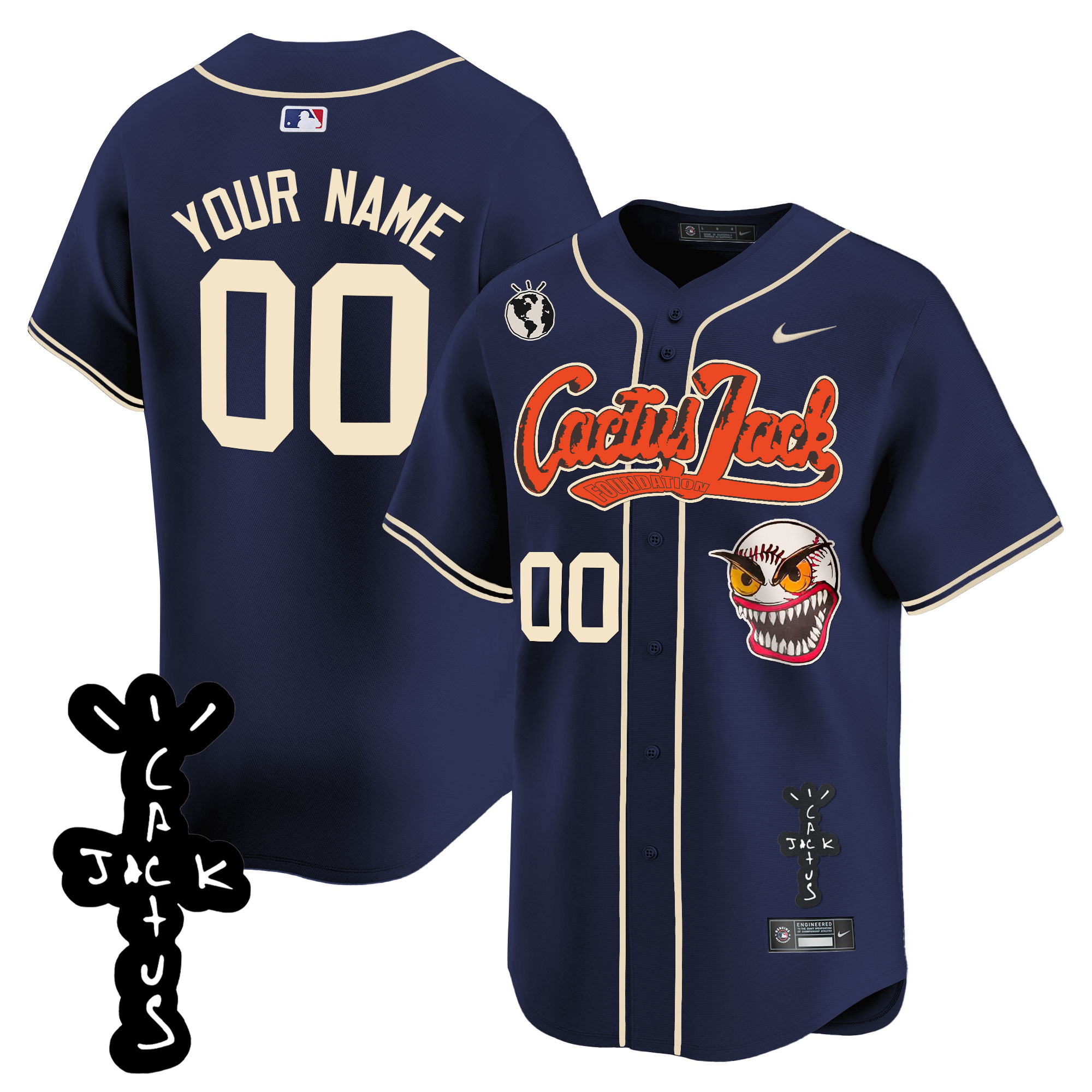 Houston Astros Cactus Jack Patch Vapor Premier Limited Custom Navy Jersey - All Stitched