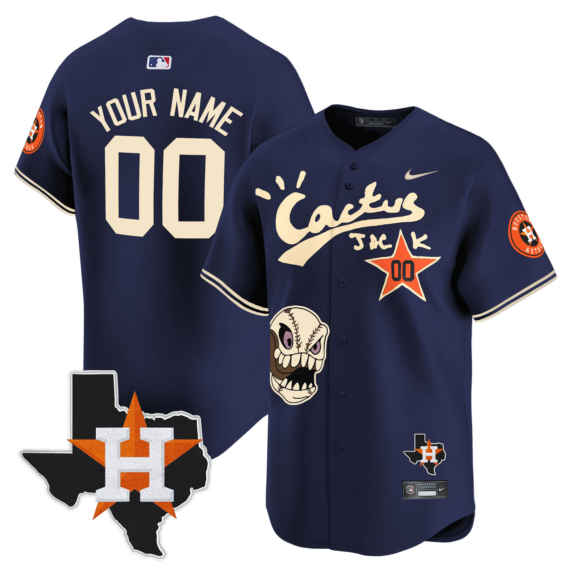 Houston Astros Cactus Jack Patch Vapor Premier Limited Custom Navy Jersey - All Stitched