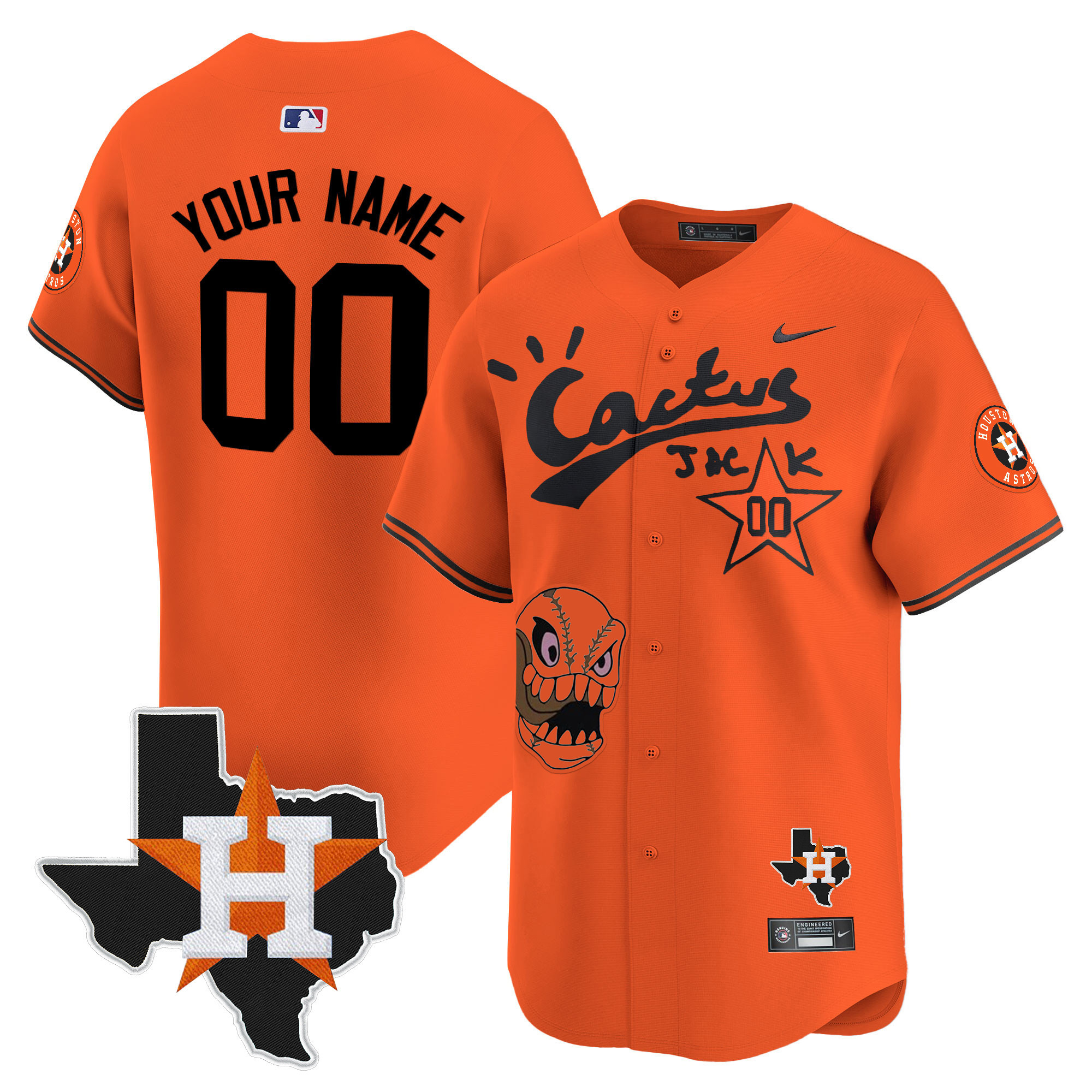 Houston Astros Cactus Jack Patch Vapor Premier Limited Custom Orange Jersey - All Stitched
