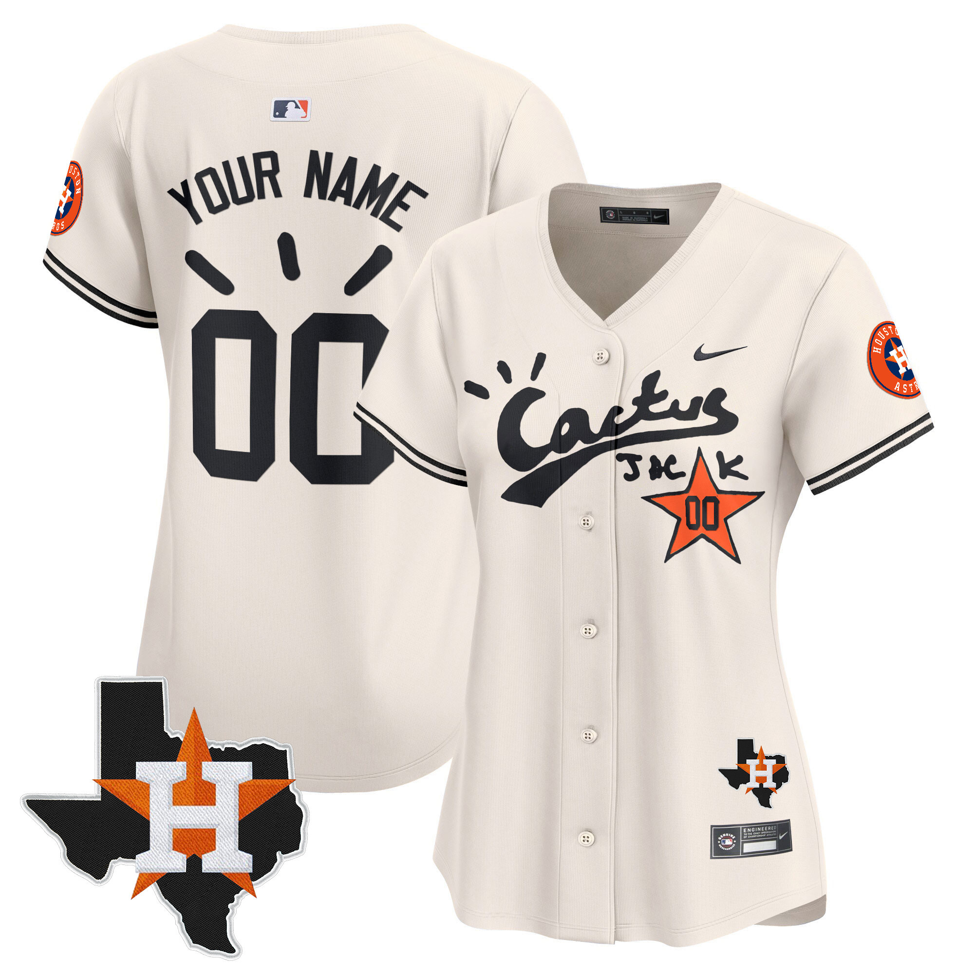 Houston Astros Cactus Jack Patch Vapor Premier Limited Custom V10 Cream Jersey - All Stitched