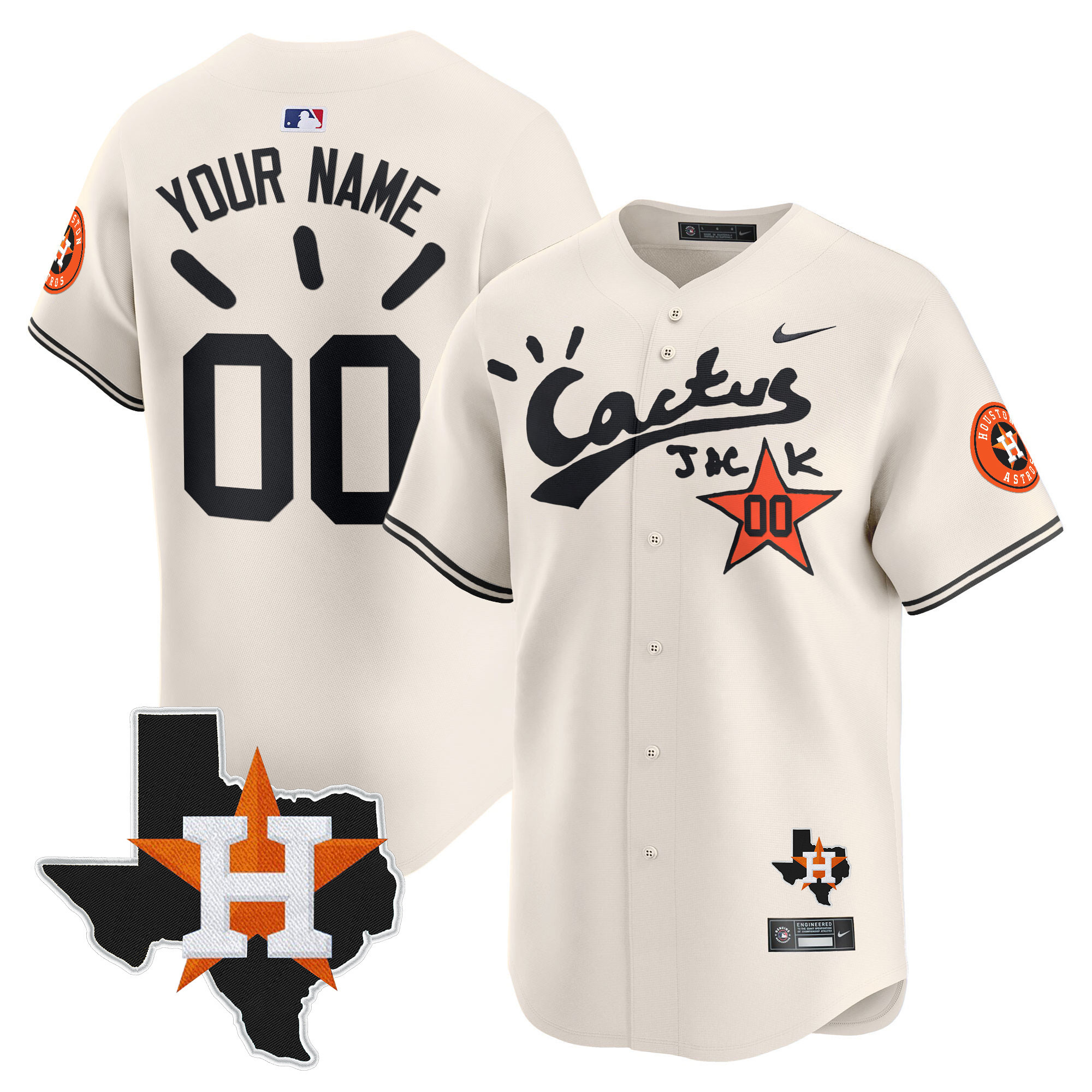 Houston Astros Cactus Jack Patch Vapor Premier Limited Custom V10 Cream Jersey - All Stitched
