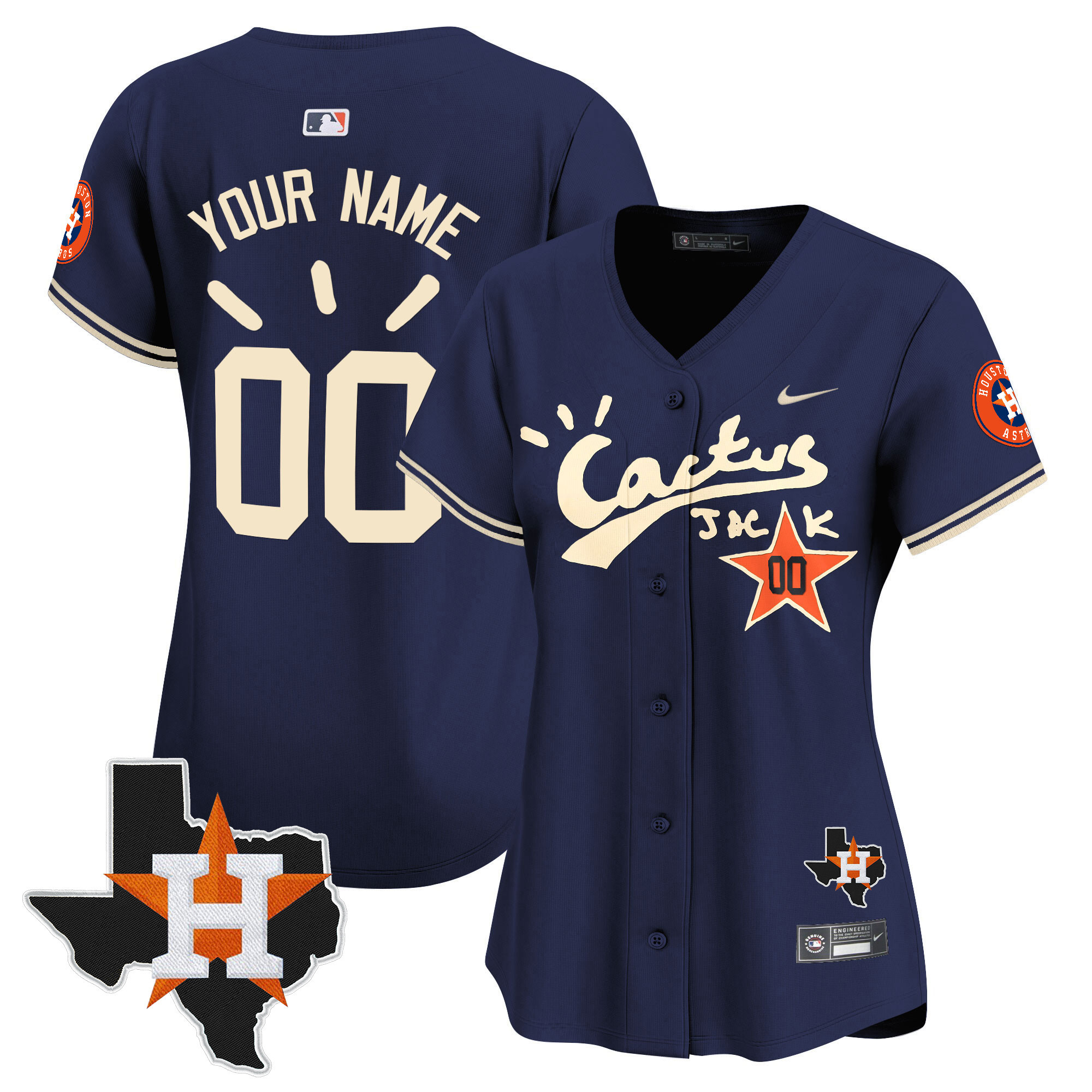Houston Astros Cactus Jack Patch Vapor Premier Limited Custom V10 Navy Jersey - All Stitched