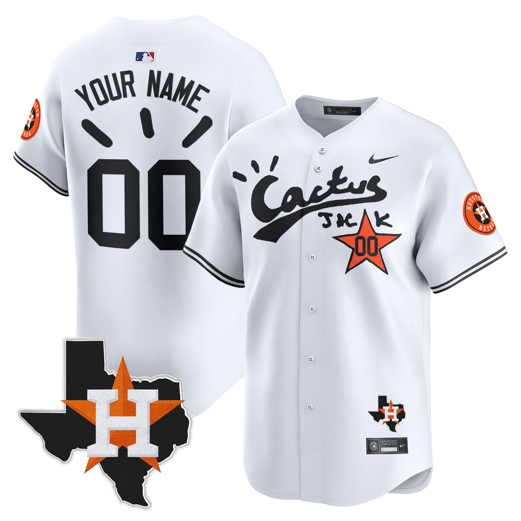 Houston Astros Cactus Jack Patch Vapor Premier Limited Custom V10 White Jersey - All Stitched