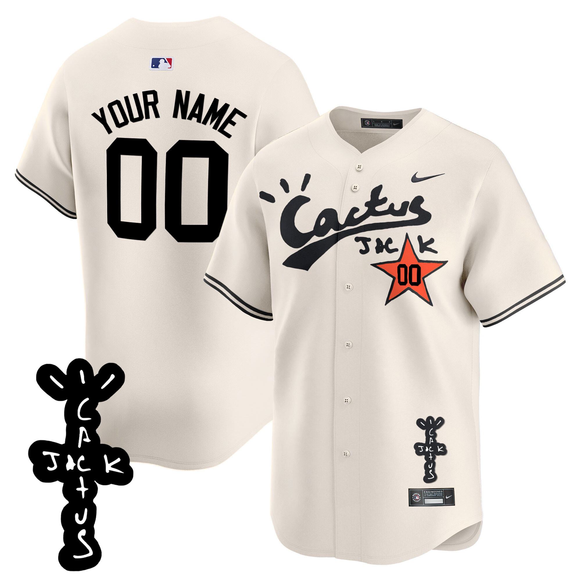 Houston Astros Cactus Jack Patch Vapor Premier Limited Custom V2 Cream Jersey - All Stitched