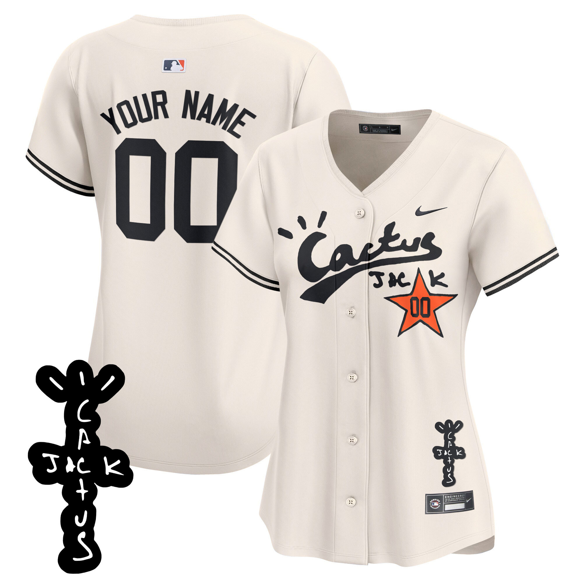 Houston Astros Cactus Jack Patch Vapor Premier Limited Custom V2 Cream Jersey - All Stitched