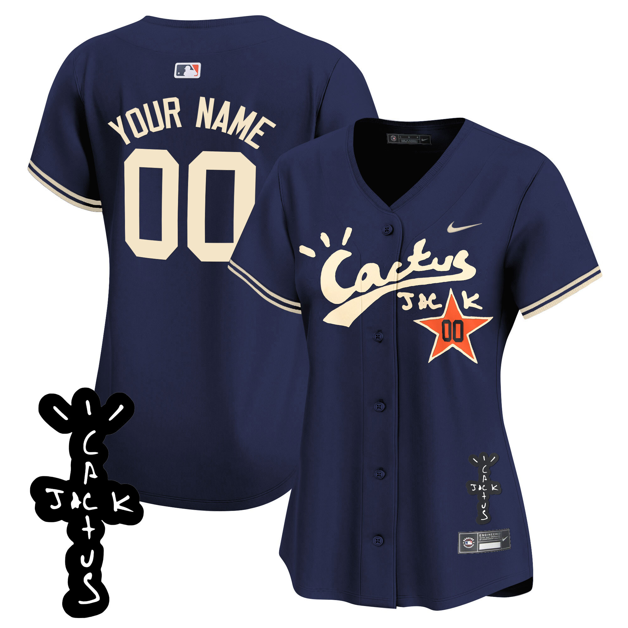 Houston Astros Cactus Jack Patch Vapor Premier Limited Custom V2 Navy Jersey - All Stitched