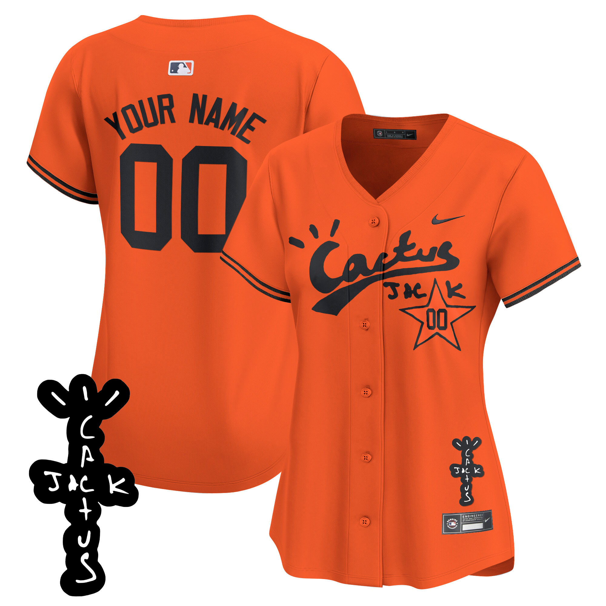 Houston Astros Cactus Jack Patch Vapor Premier Limited Custom V2 Orange Jersey - All Stitched