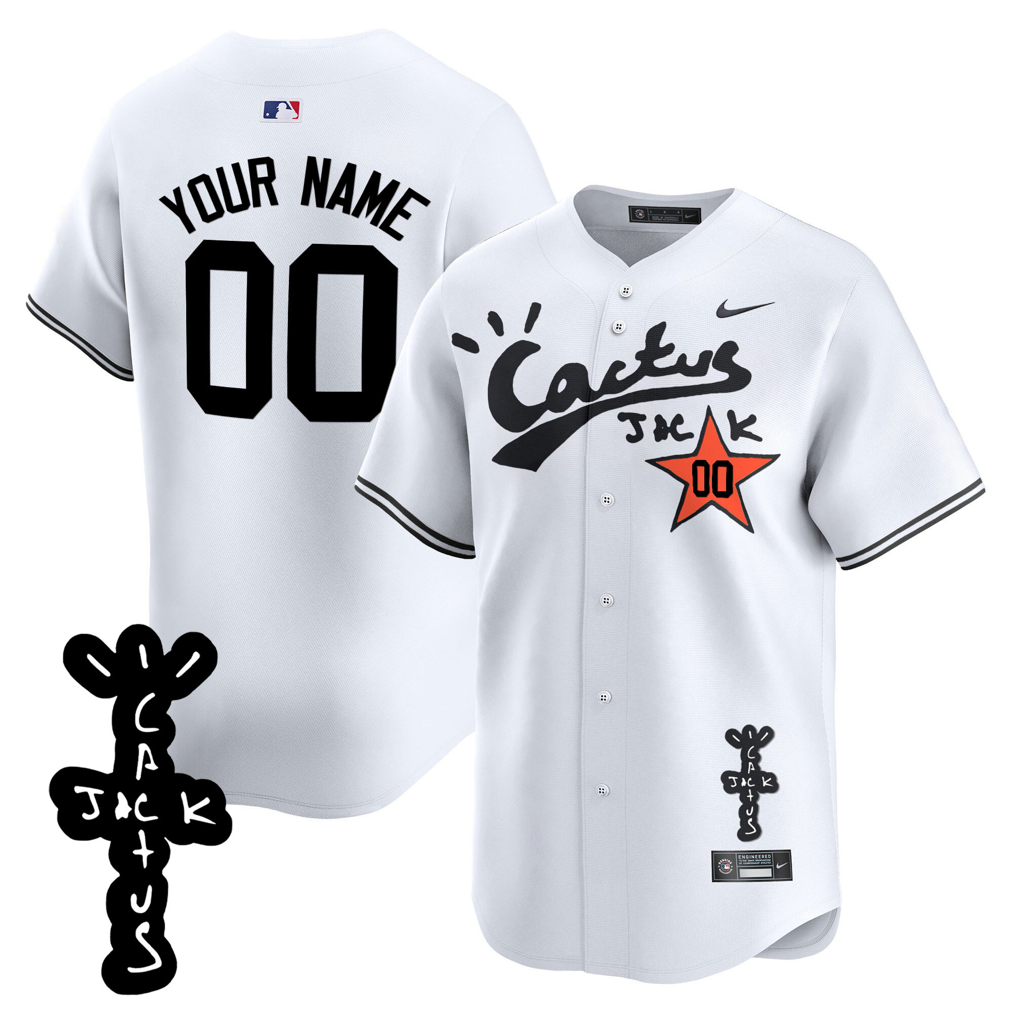 Houston Astros Cactus Jack Patch Vapor Premier Limited Custom V2 White Jersey - All Stitched