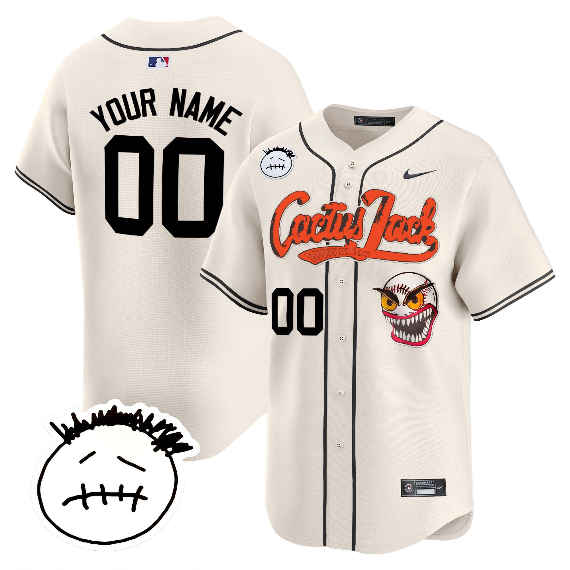 Houston Astros Cactus Jack Patch Vapor Premier Limited Custom V3 Cream Jersey - All Stitched