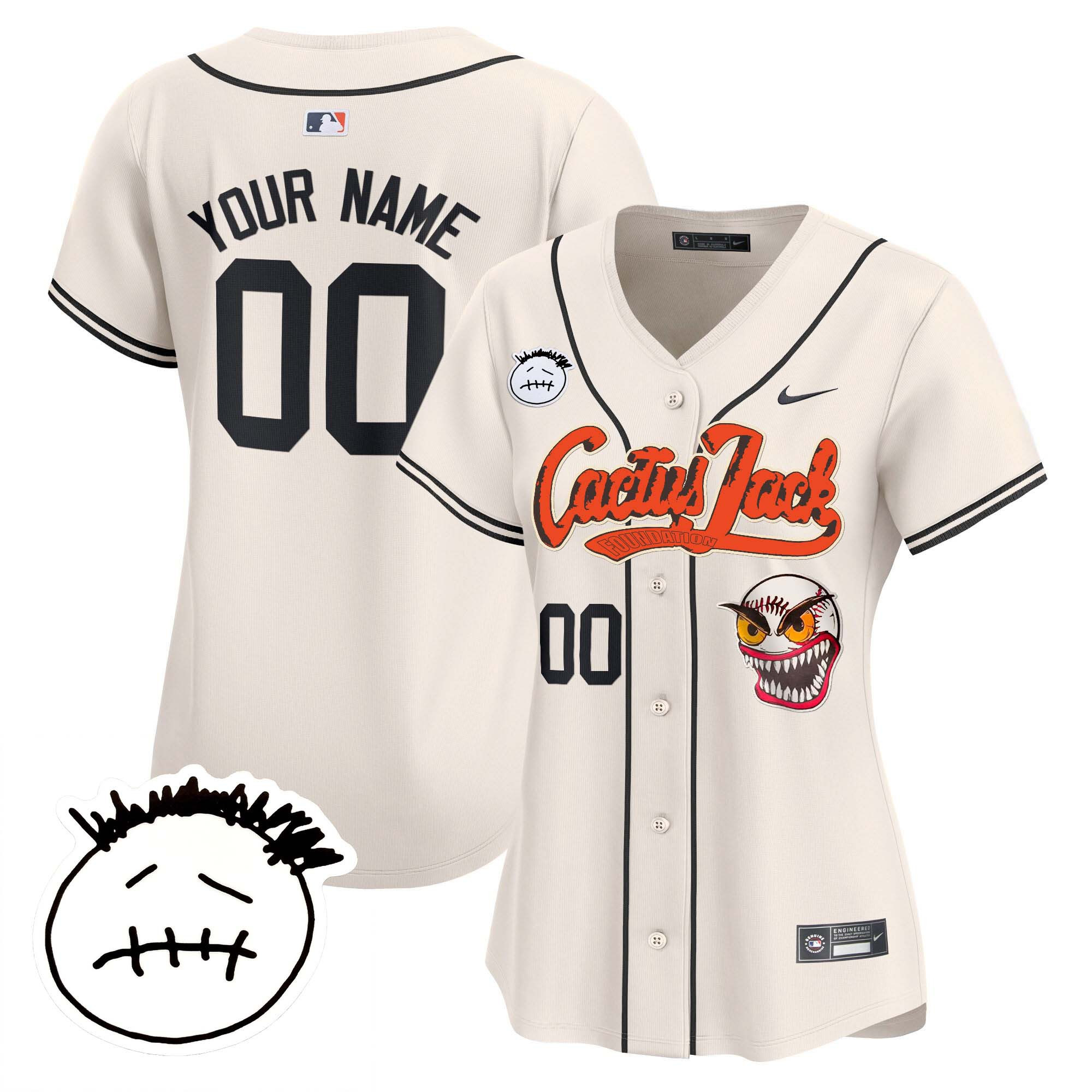 Houston Astros Cactus Jack Patch Vapor Premier Limited Custom V3 Cream Jersey - All Stitched