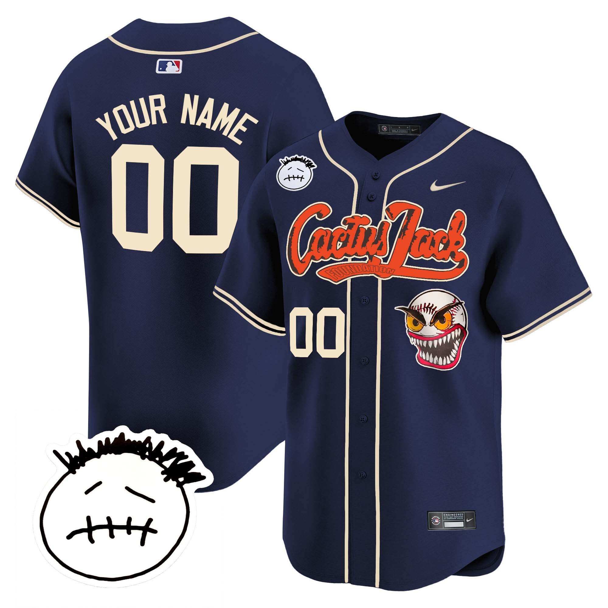 Houston Astros Cactus Jack Patch Vapor Premier Limited Custom V3 Navy Jersey - All Stitched