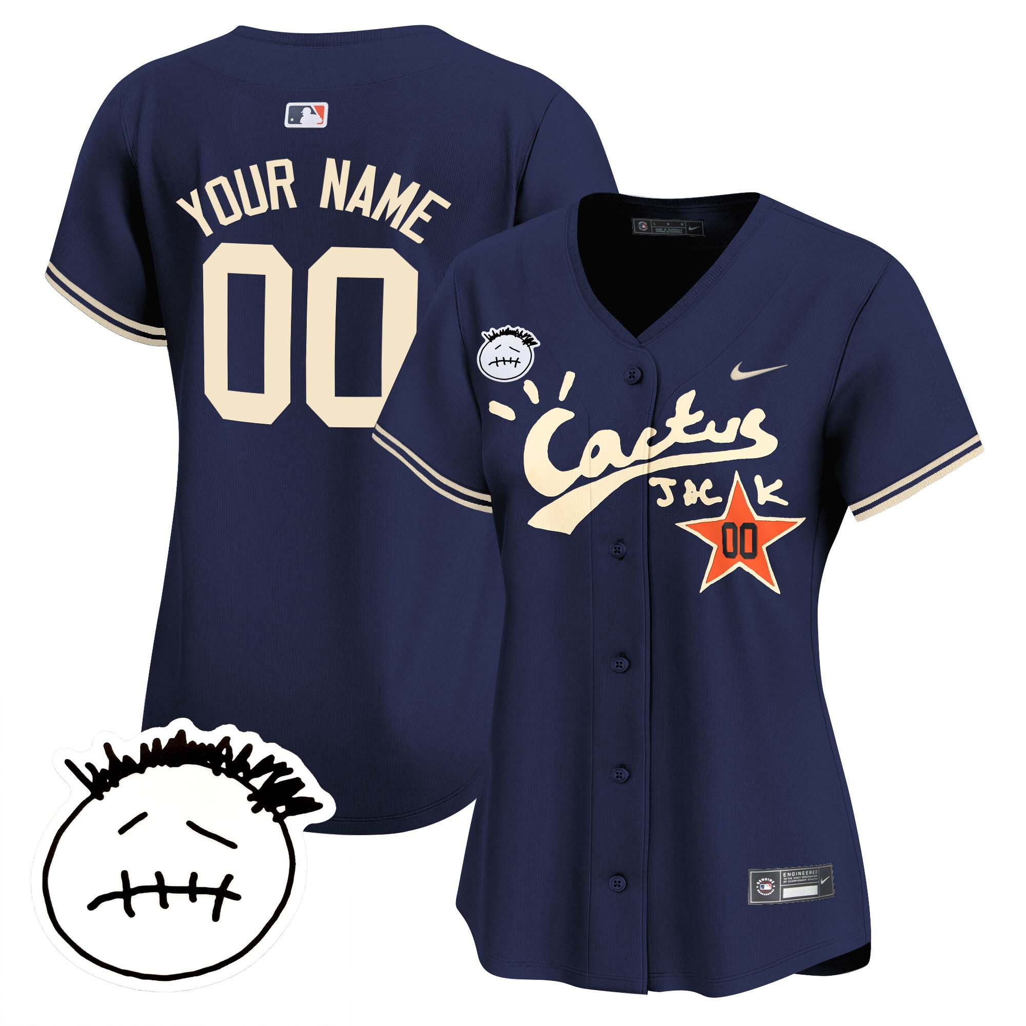 Houston Astros Cactus Jack Patch Vapor Premier Limited Custom V4 Navy Jersey - All Stitched