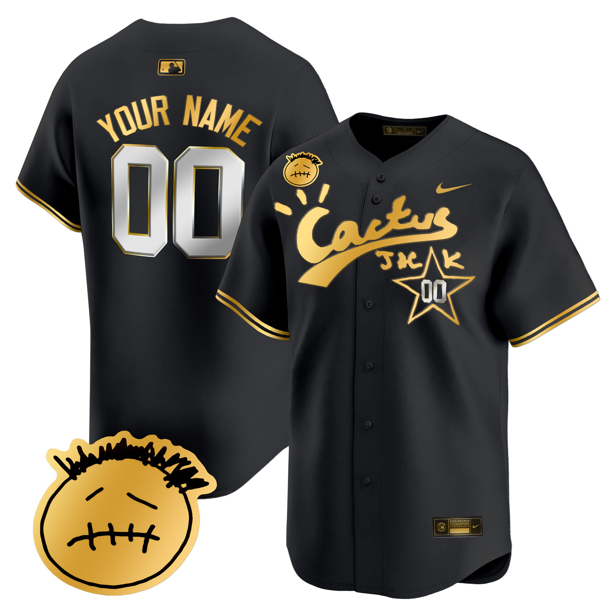 Houston Astros Cactus Jack Patch Vapor Premier Limited Custom V5 Black Gold Jersey - All Stitched