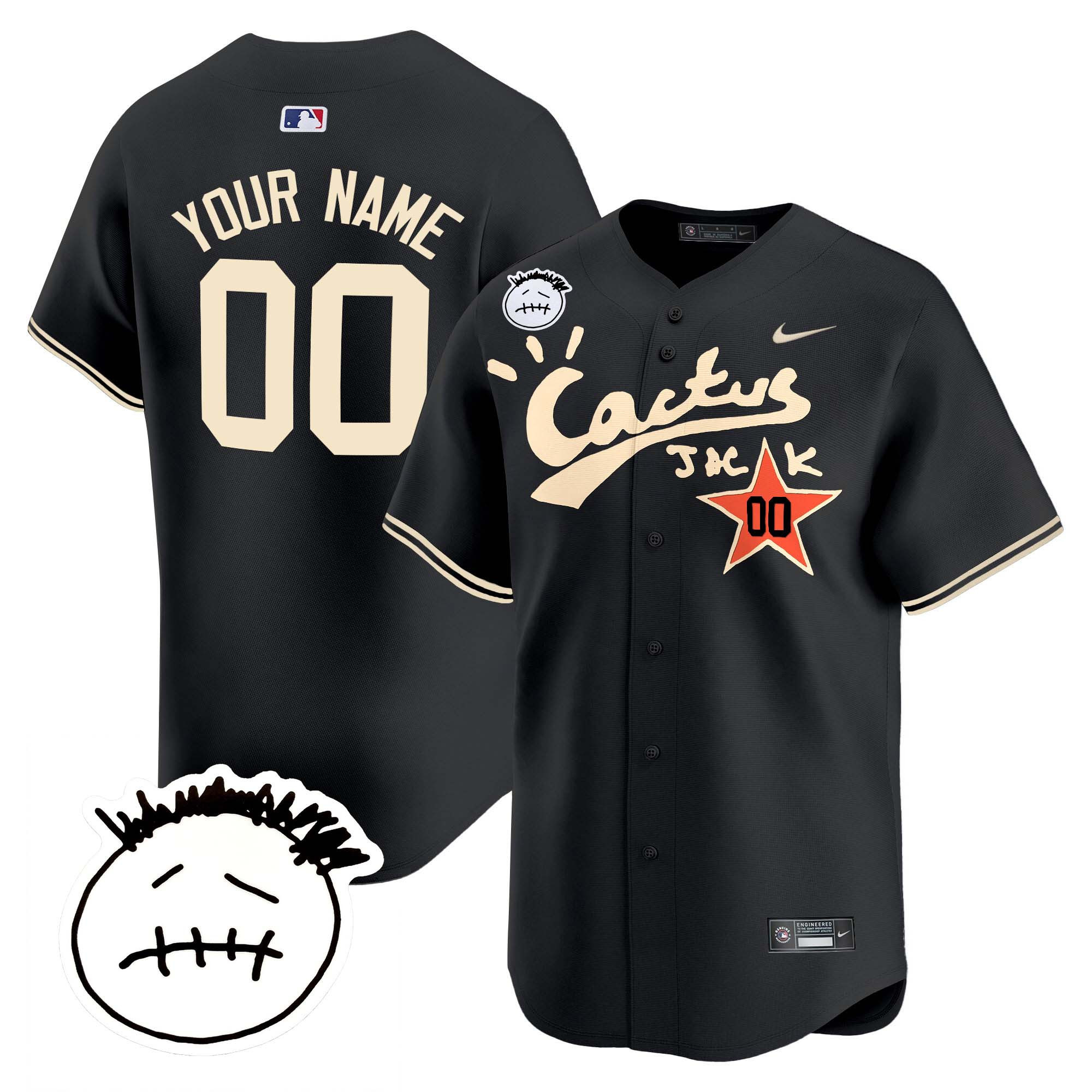 Houston Astros Cactus Jack Patch Vapor Premier Limited Custom V5 Black Jersey - All Stitched