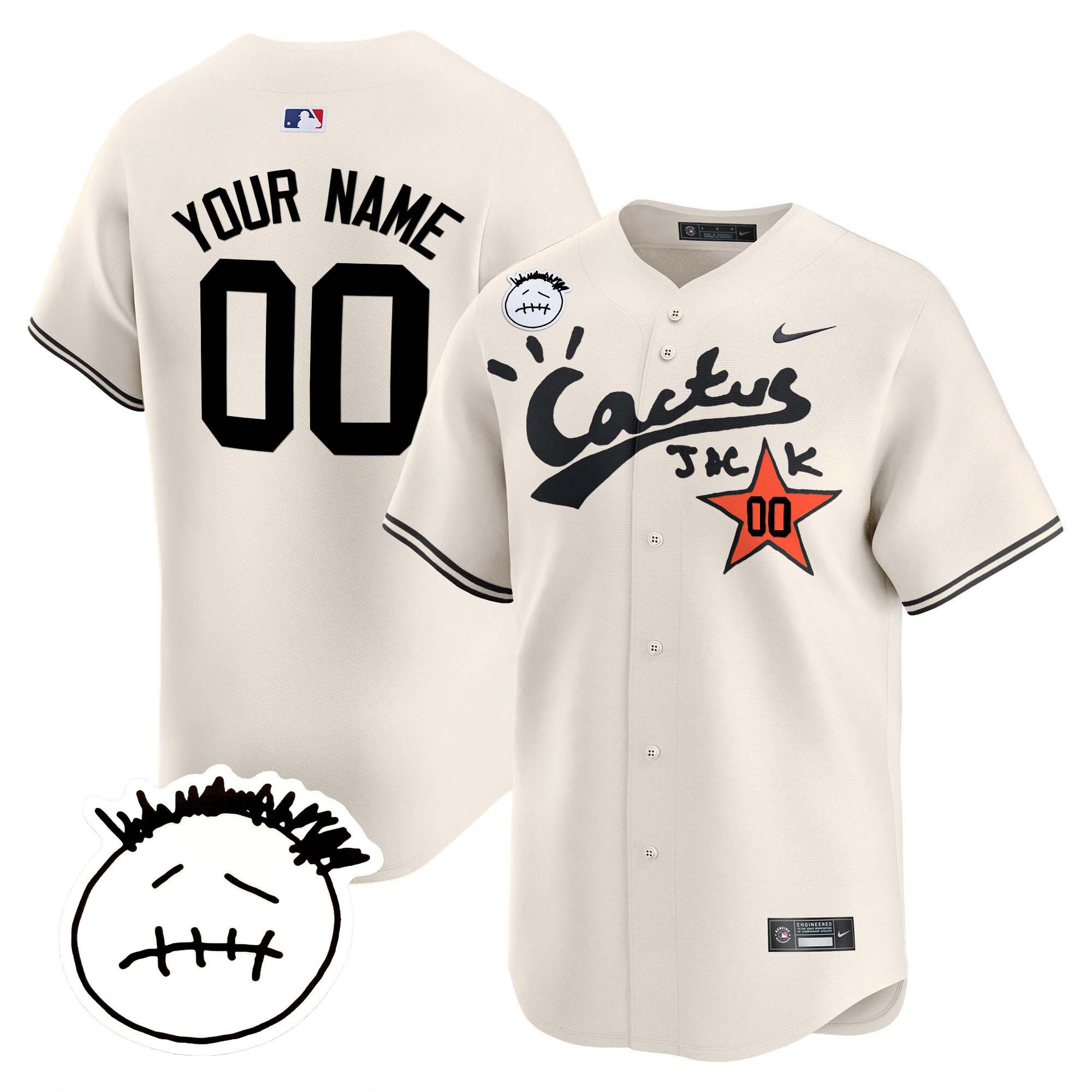 Houston Astros Cactus Jack Patch Vapor Premier Limited Custom V5 Cream Jersey - All Stitched