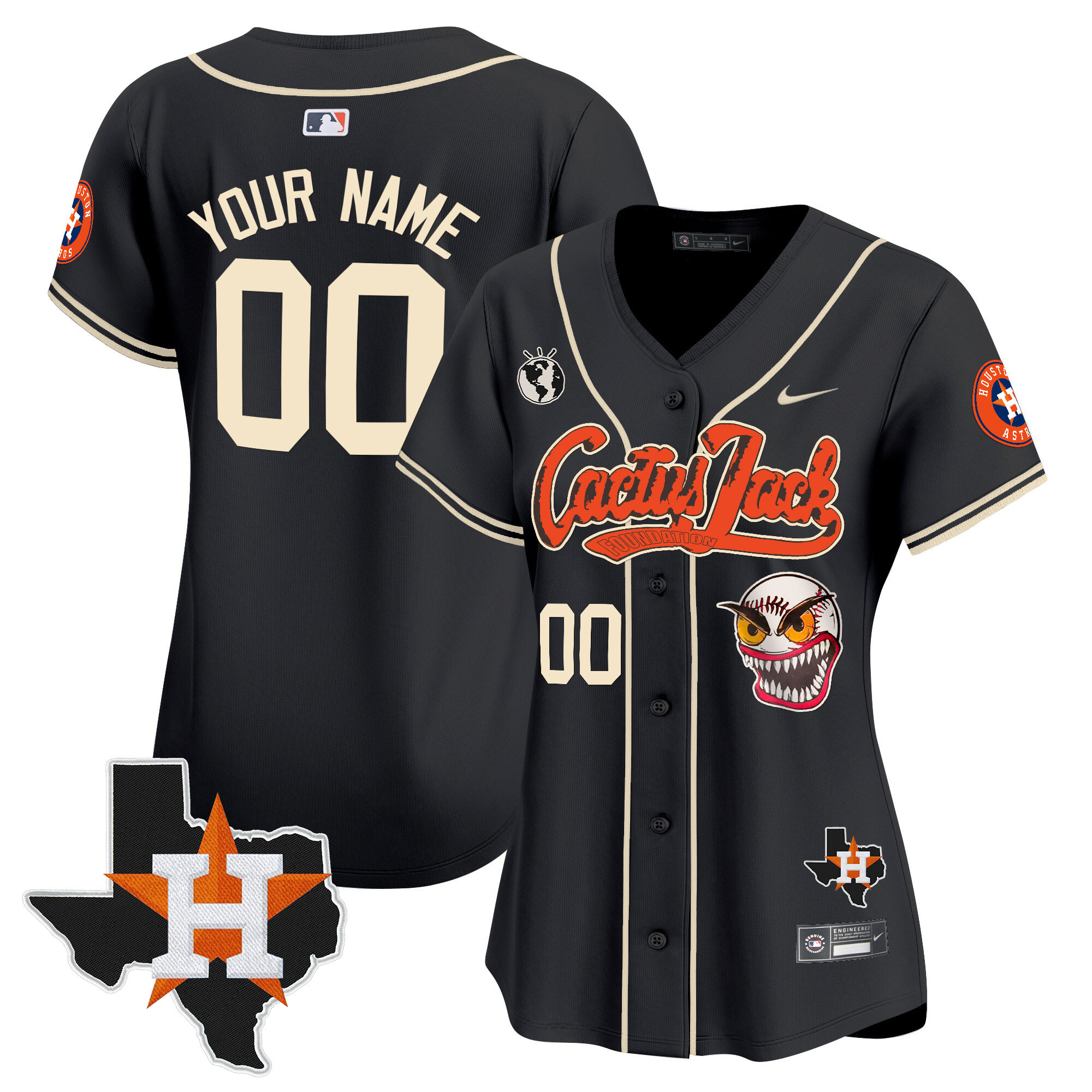 Houston Astros Cactus Jack Patch Vapor Premier Limited Custom V6 Black Jersey - All Stitched