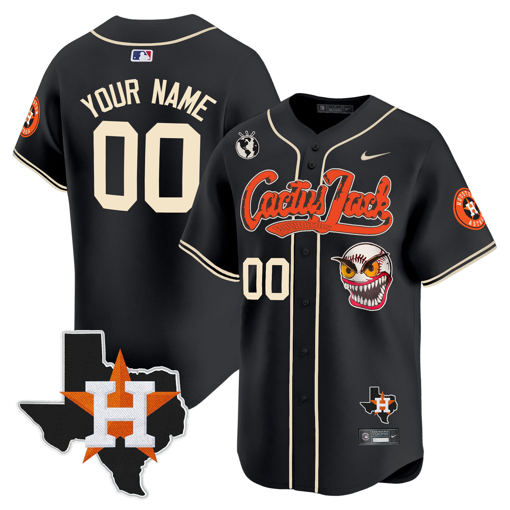 Houston Astros Cactus Jack Patch Vapor Premier Limited Custom V6 Black Jersey - All Stitched