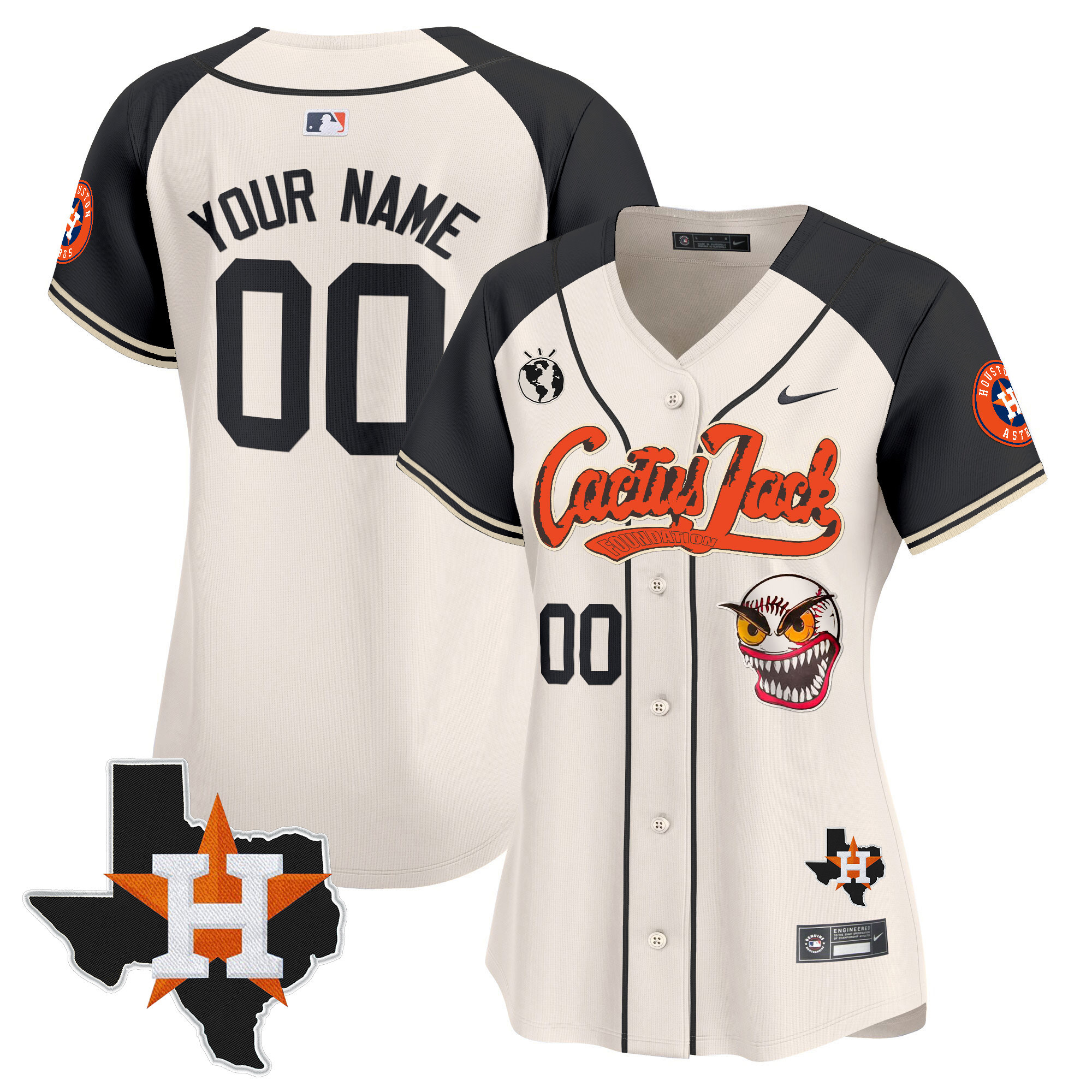 Houston Astros Cactus Jack Patch Vapor Premier Limited Custom V6 Cream Alternate Jersey - All Stitched