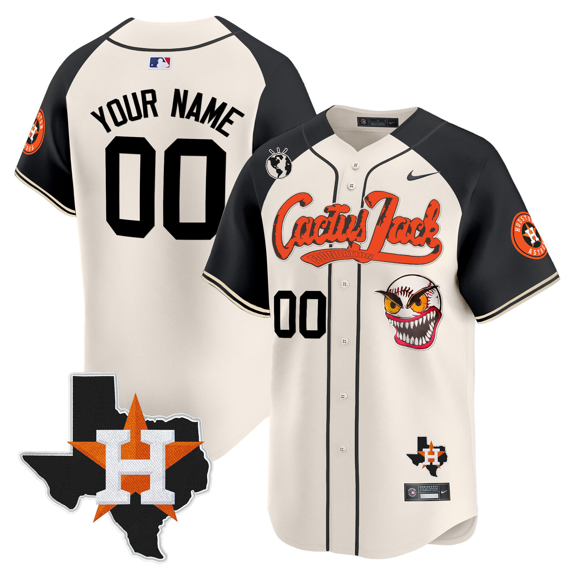 Houston Astros Cactus Jack Patch Vapor Premier Limited Custom V6 Cream Alternate Jersey - All Stitched