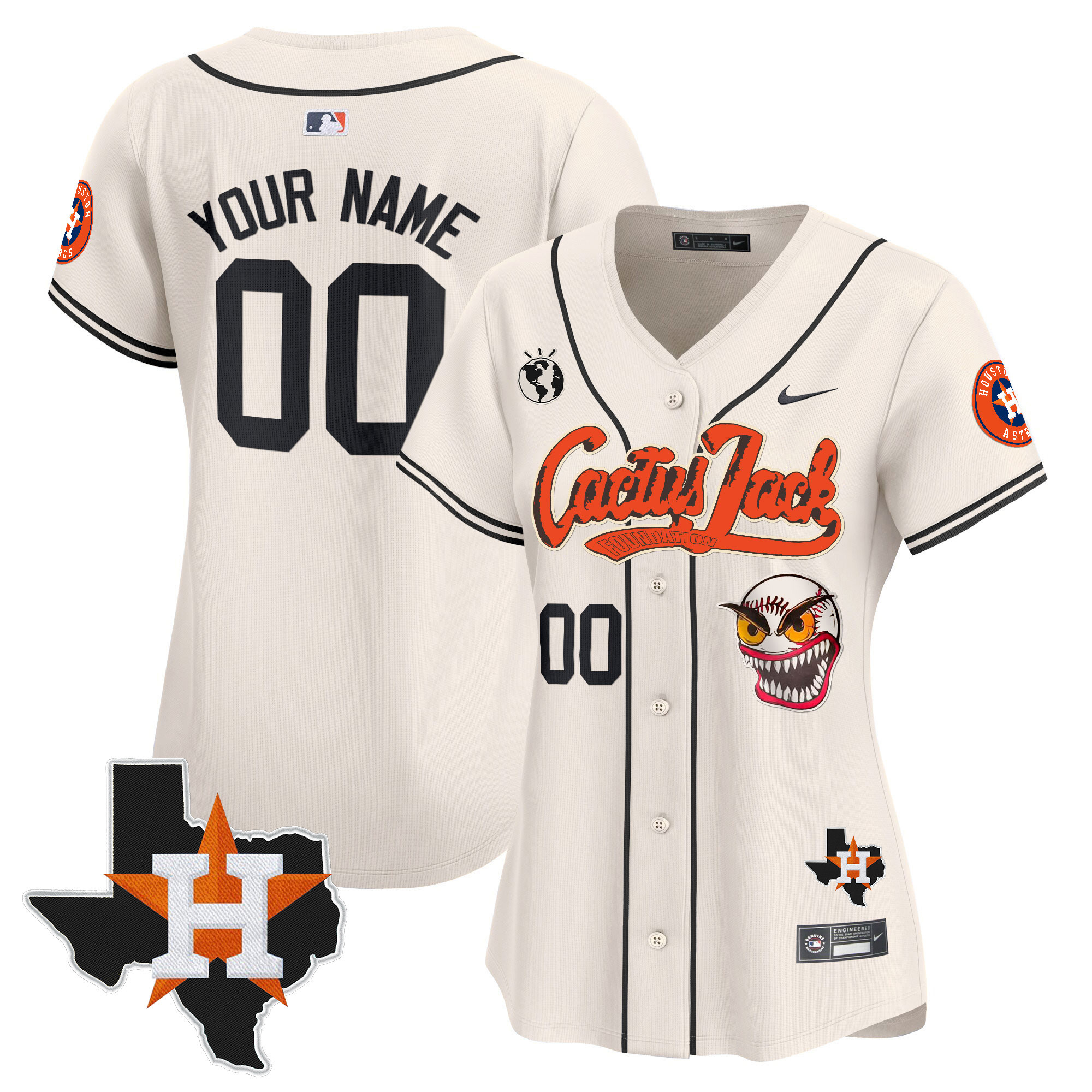 Houston Astros Cactus Jack Patch Vapor Premier Limited Custom V6 Cream Jersey - All Stitched